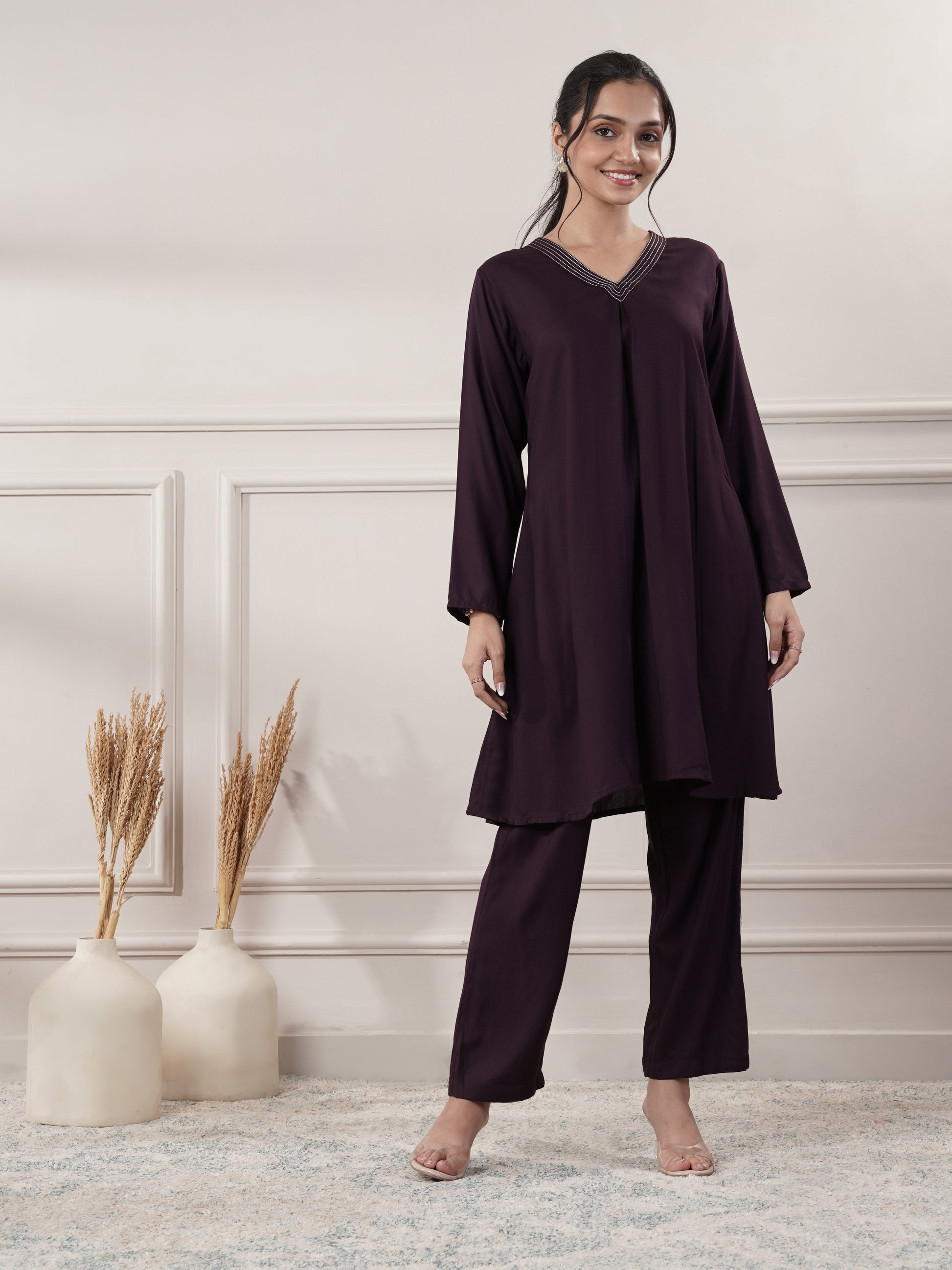 Rayon Purple Co-Ord Set With Pant