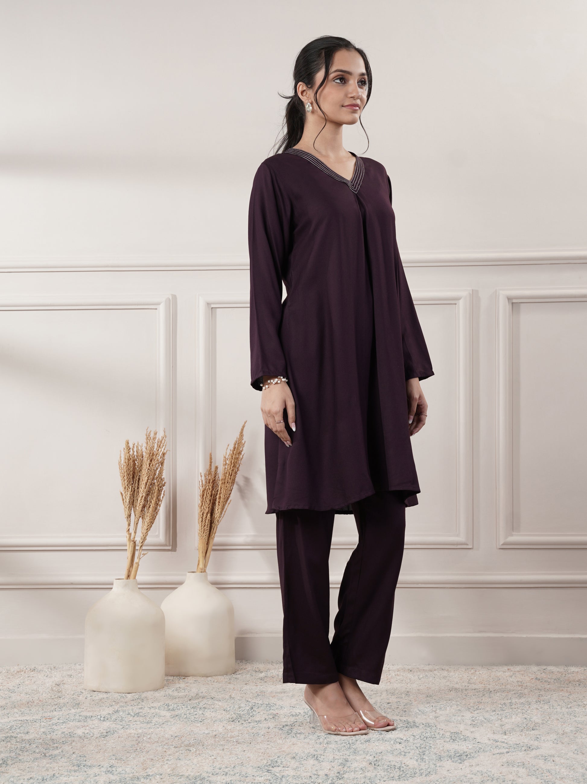 Rayon Purple Co-Ord Set With Pant