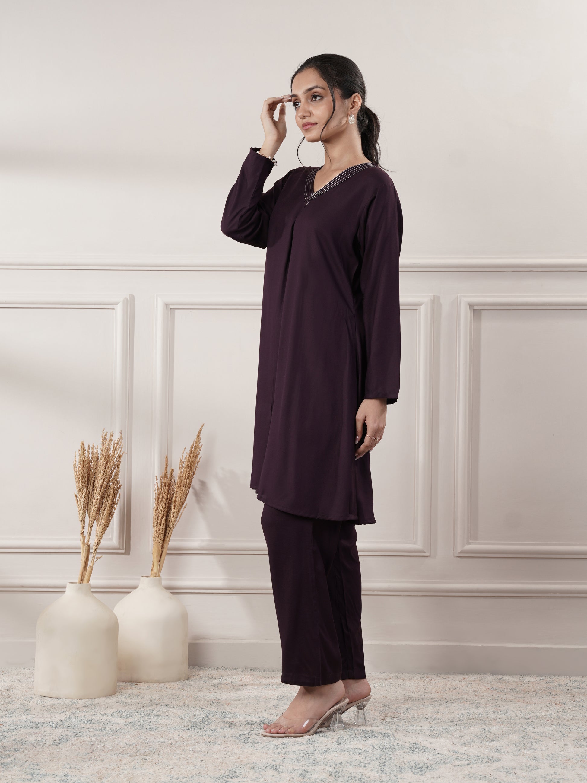 Rayon Purple Co-Ord Set With Pant