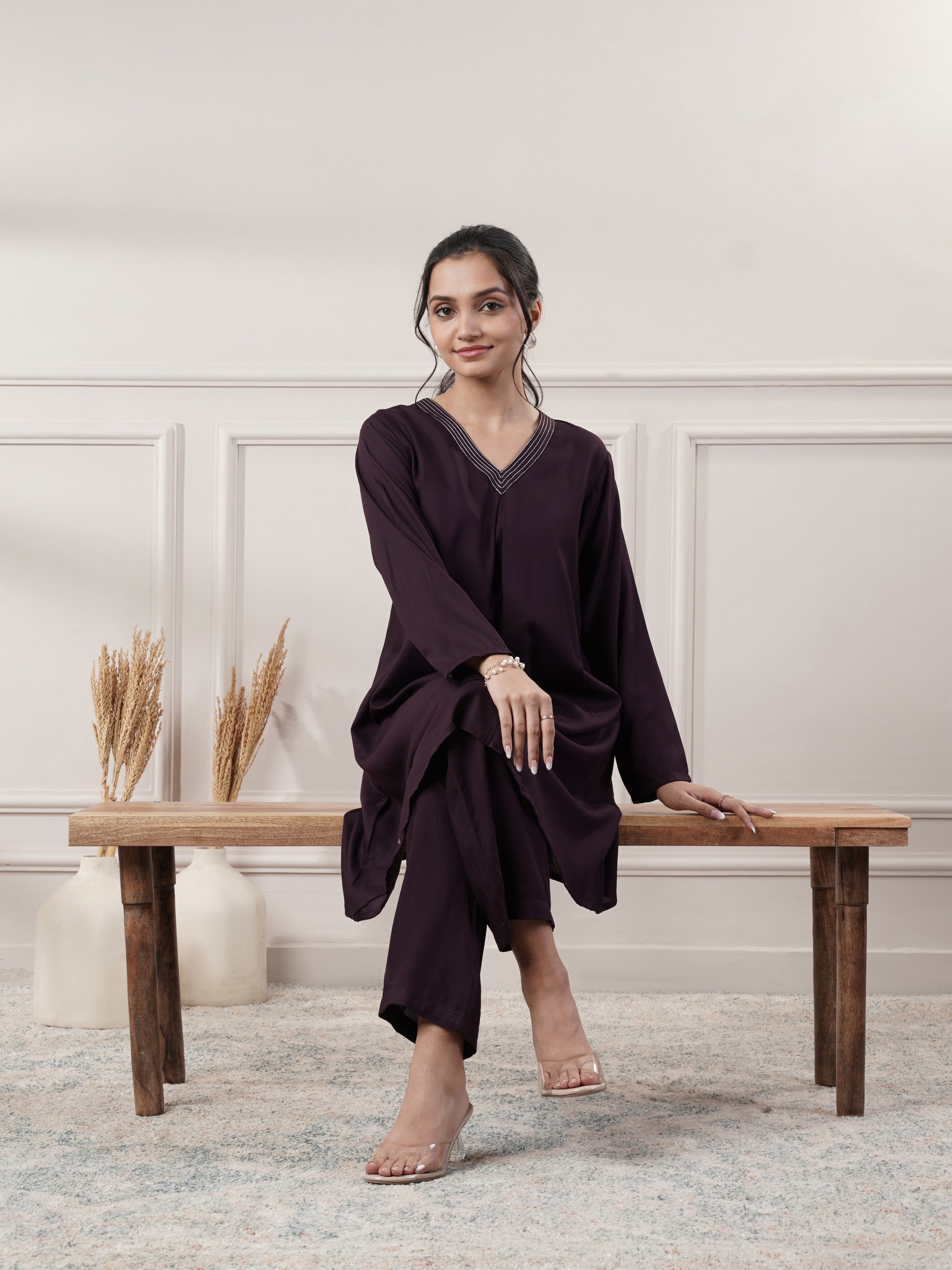 Rayon Purple Co-Ord Set With Pant