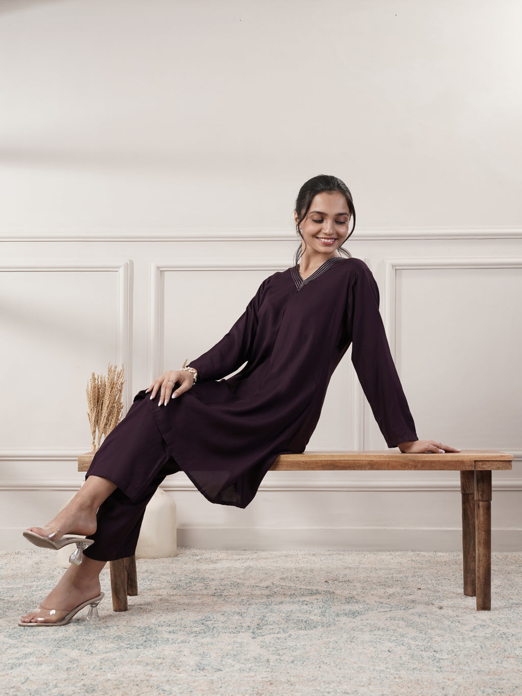 Rayon Purple Co-Ord Set With Pant