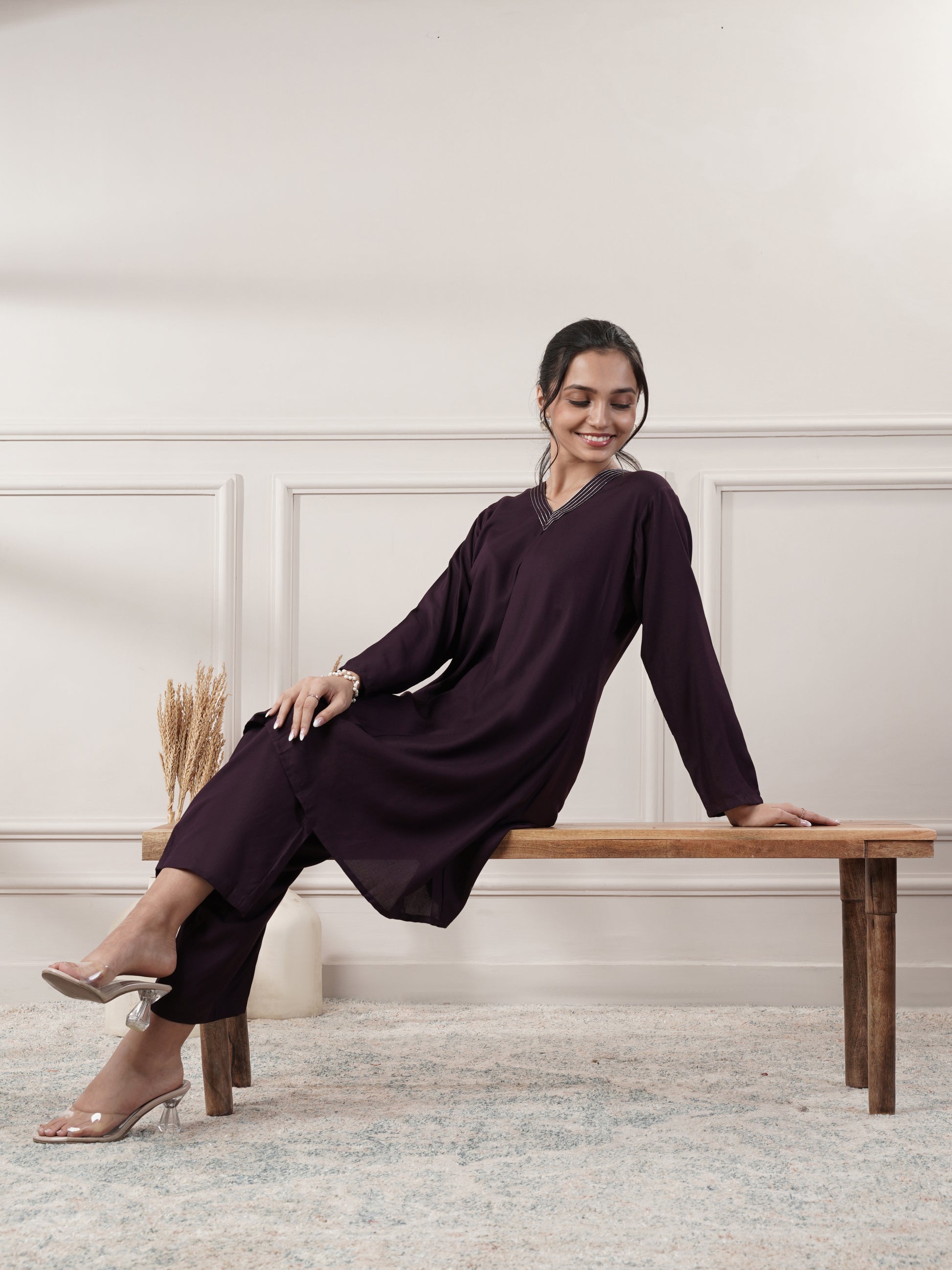Rayon Purple Co-Ord Set With Pant