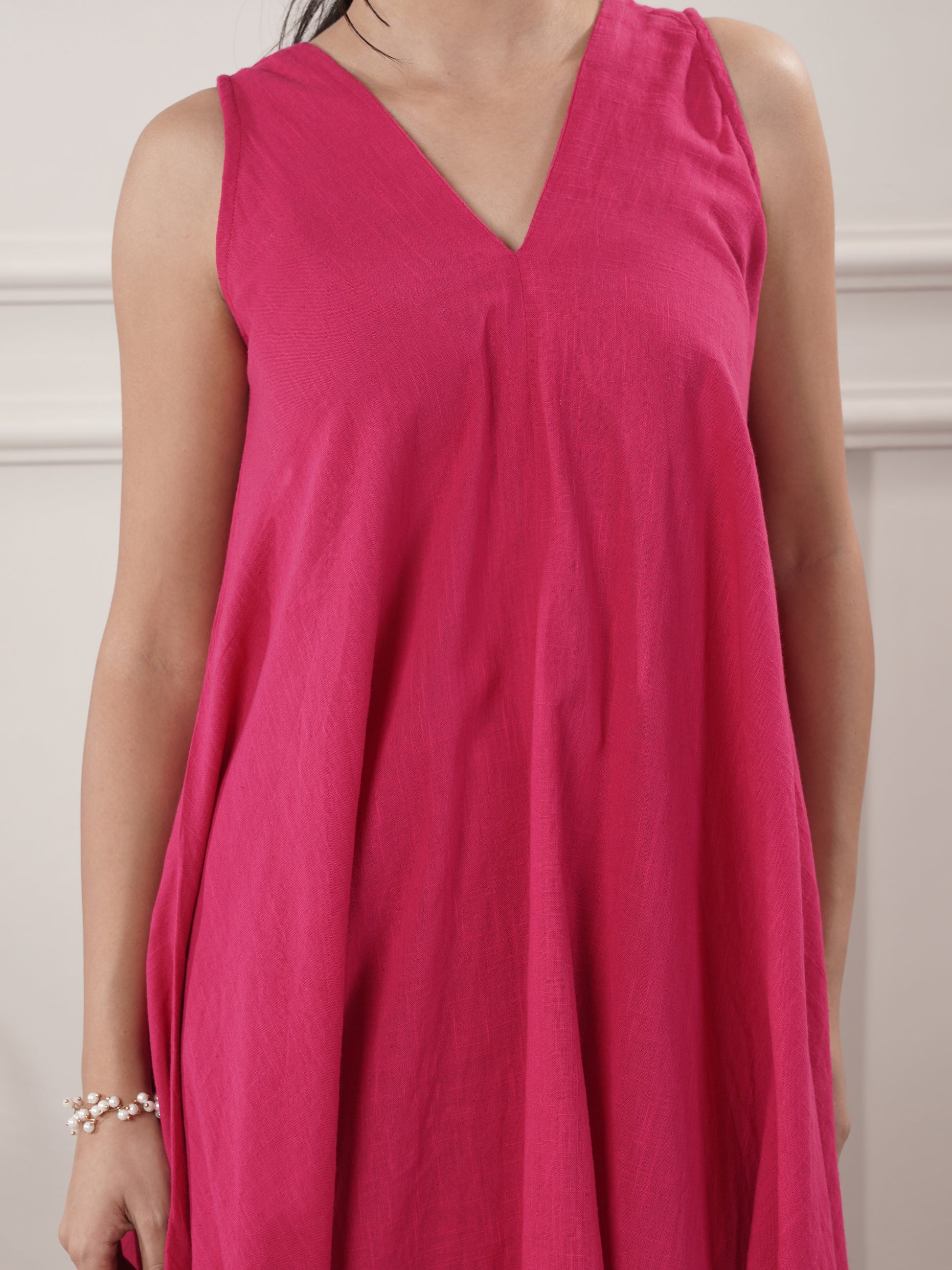 Pink Cotton A-Line Midi Party wear dresses With Pants