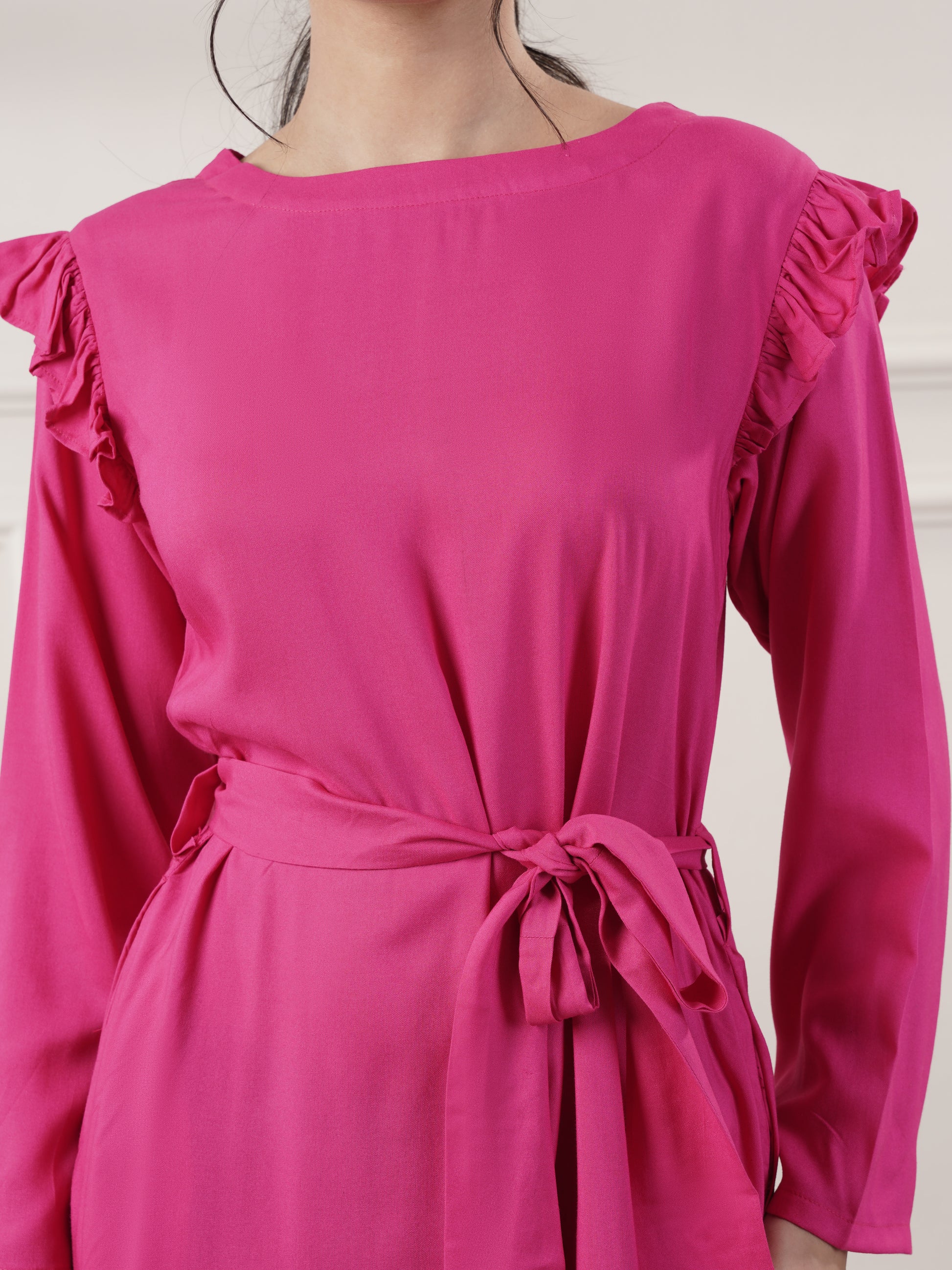 Rayon Pink Midi Party Wear Dress
