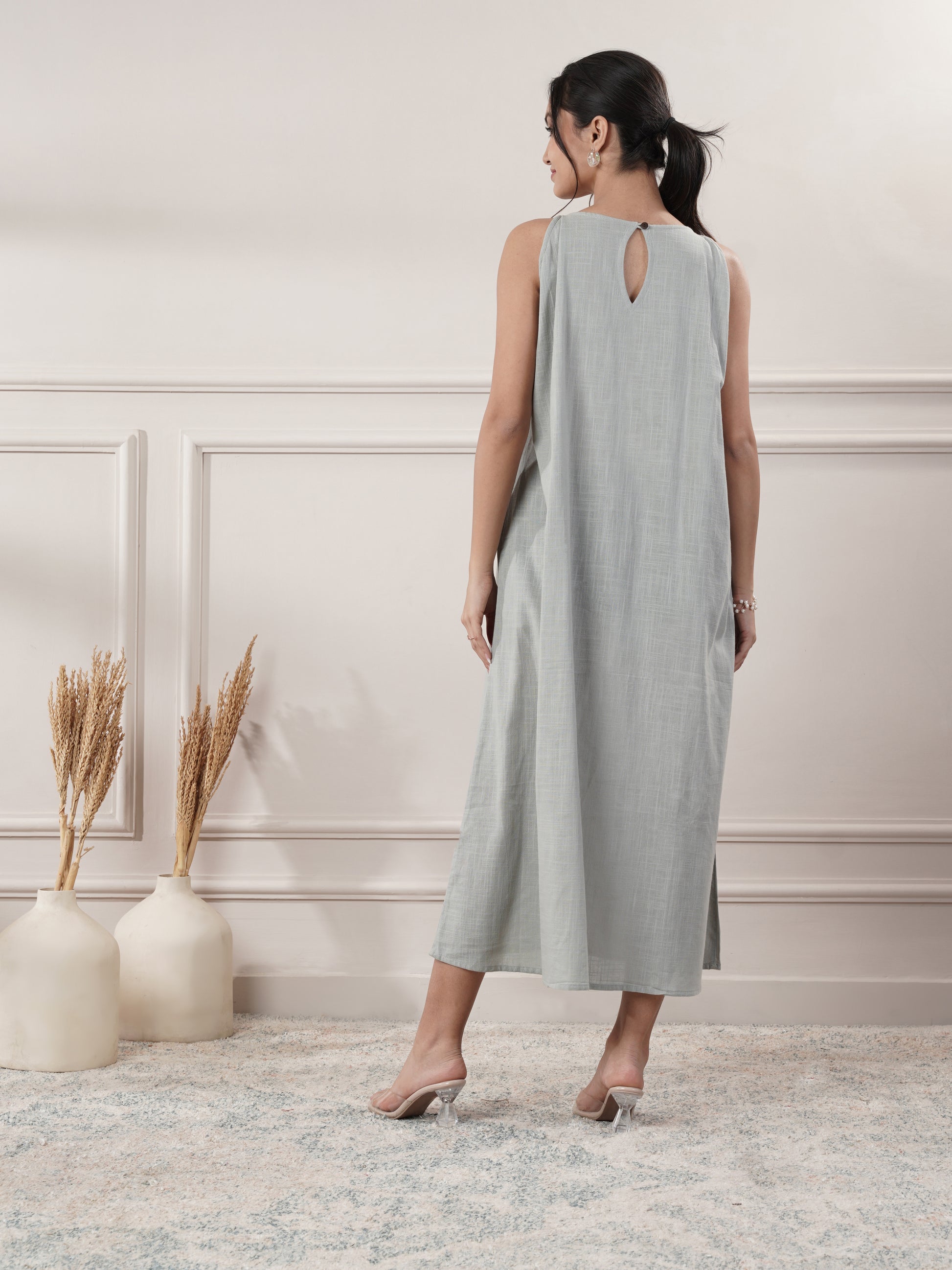 Grey Midi Party Wear Dress