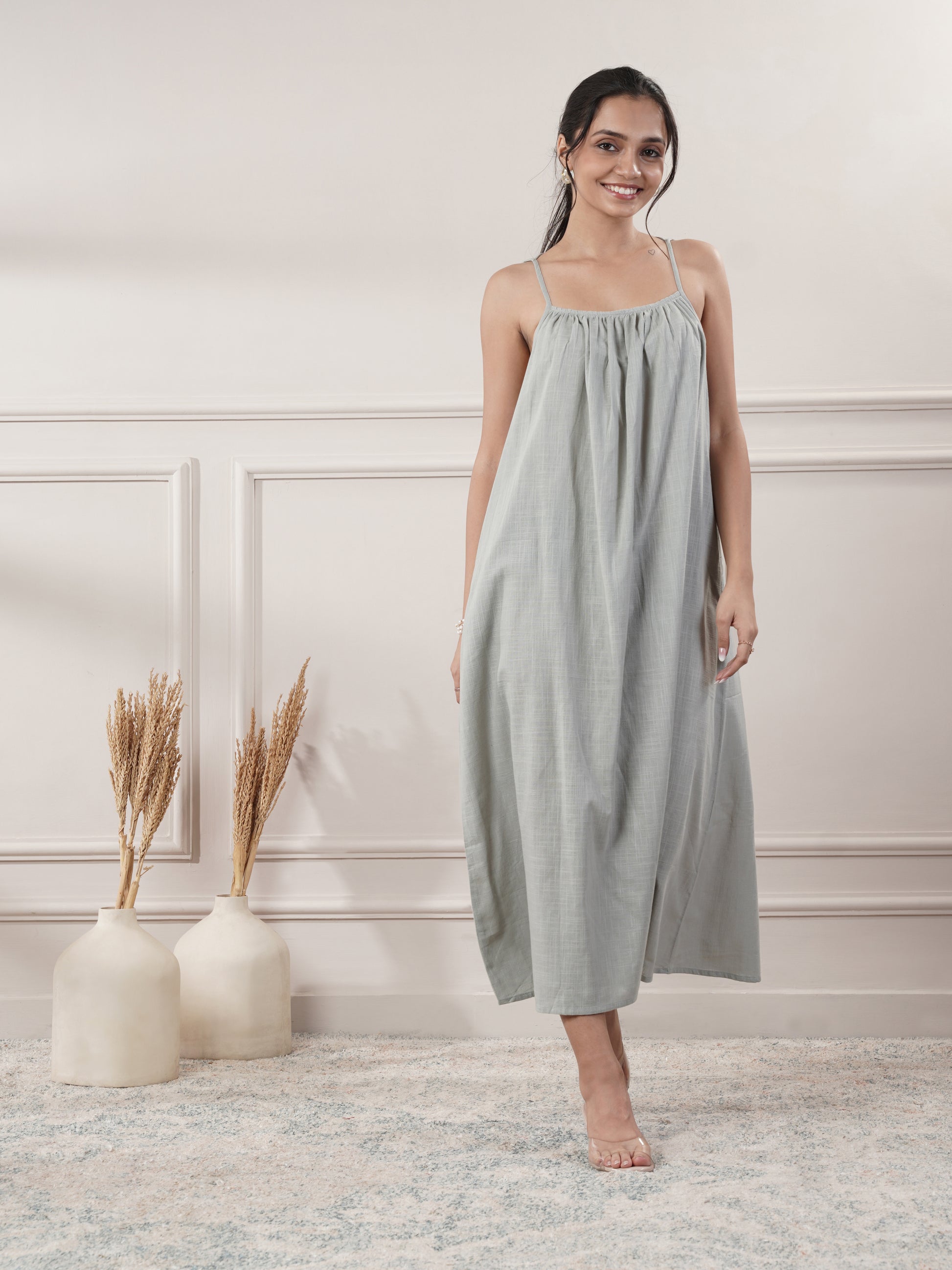 Grey Midi Party Wear Dress
