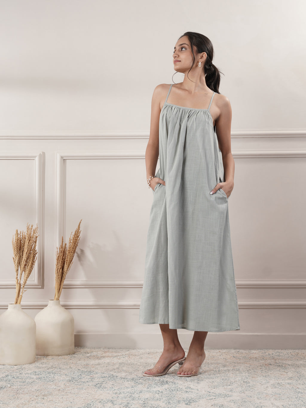 Grey Midi Party Wear Dress
