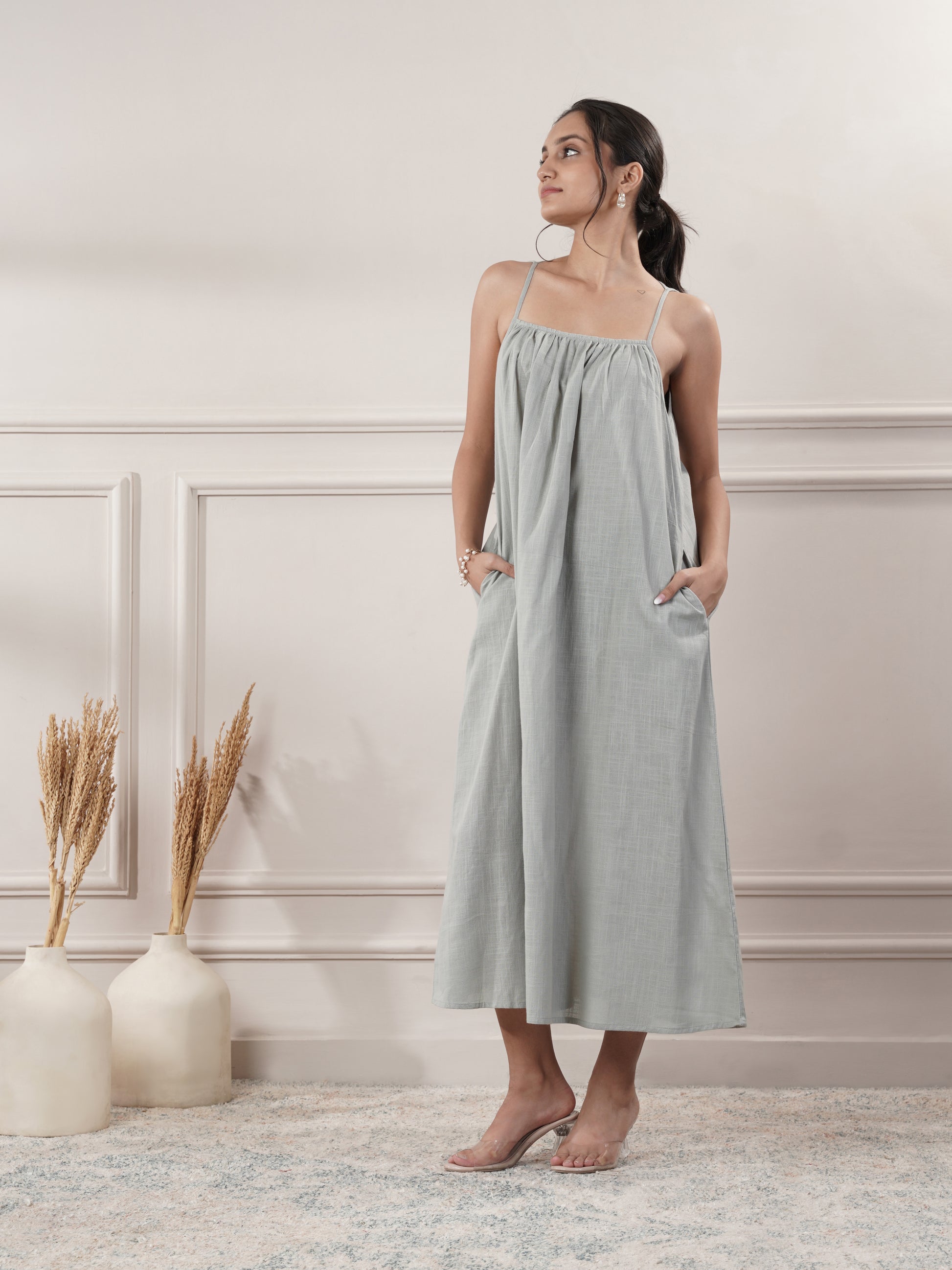 Grey Midi Party Wear Dress