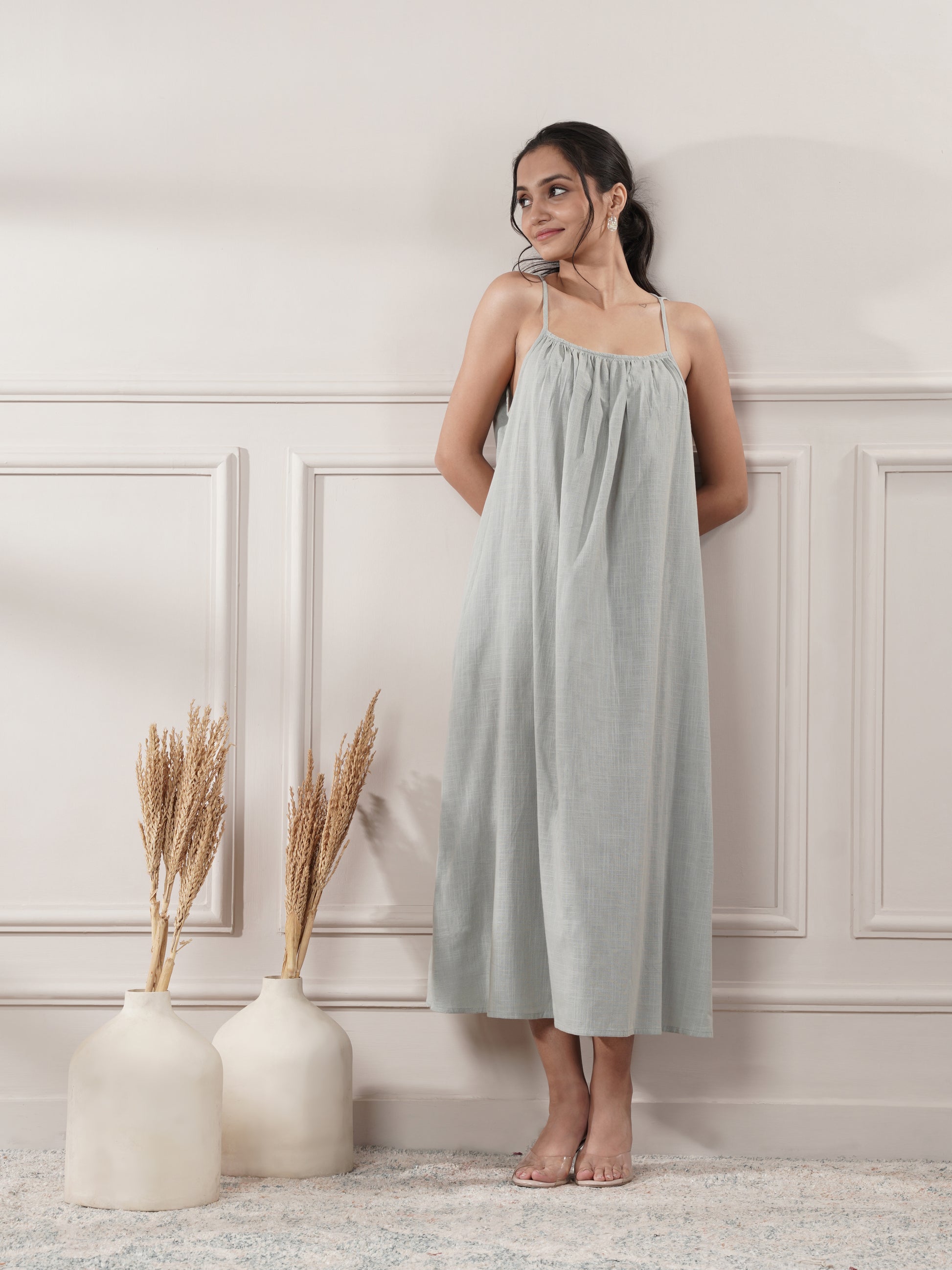 Grey Midi Party Wear Dress