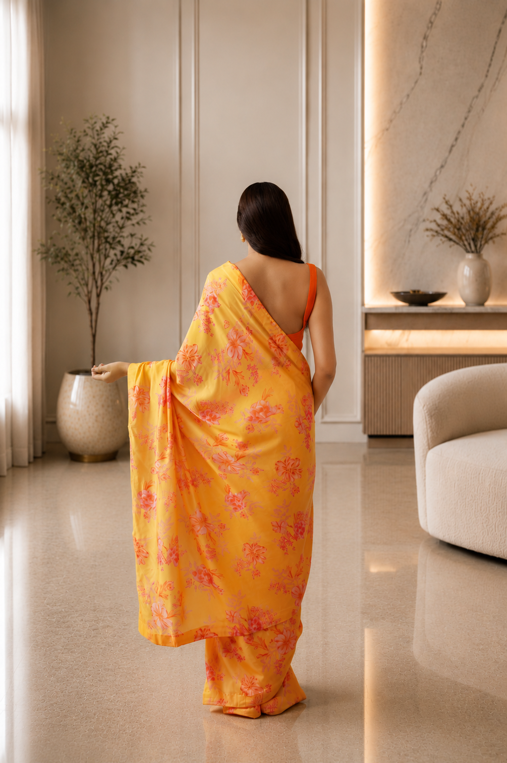 Women's Yellow Modal Silk  Saree with Unstitched Blouse