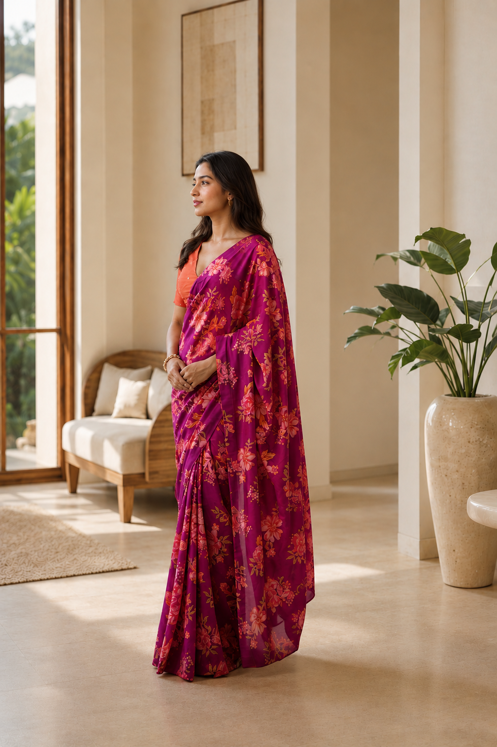 Women's Dark magenta Modal Silk  Saree with Unstitched Blouse