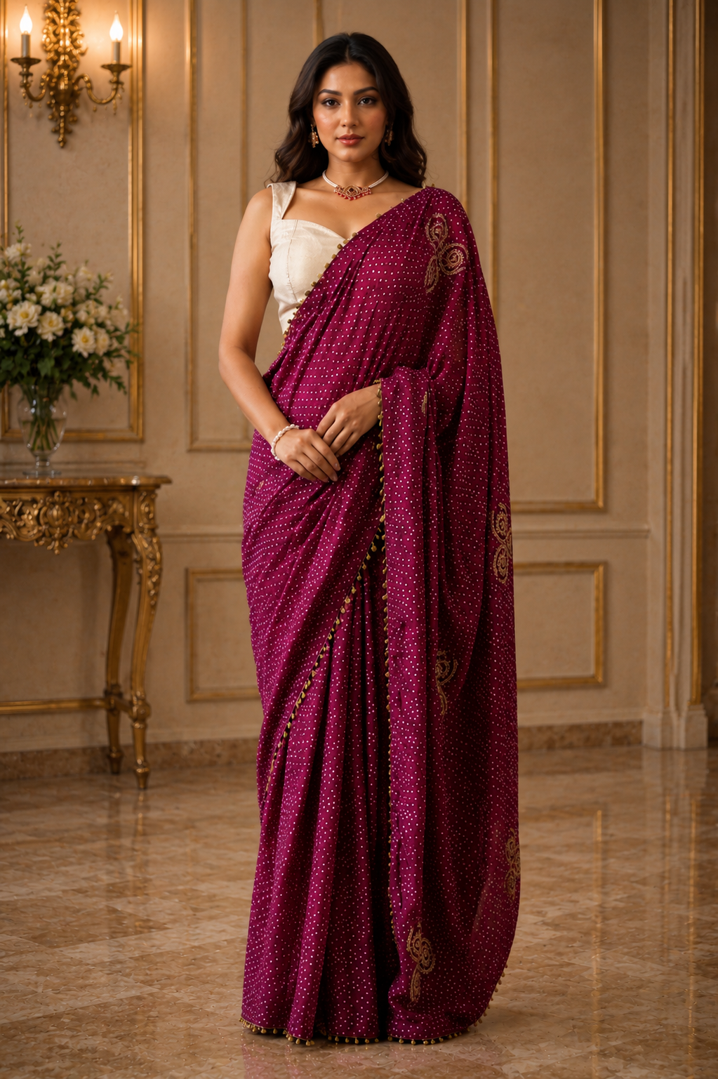 Women's Plum Modal Silk  Saree with Unstitched Blouse