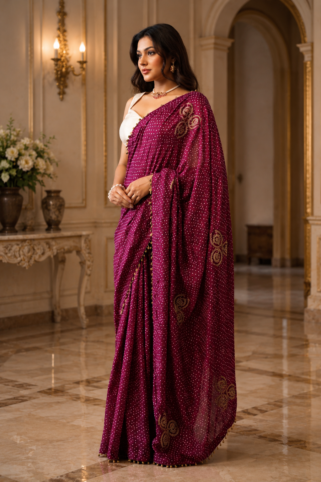 Women's Plum Modal Silk  Saree with Unstitched Blouse