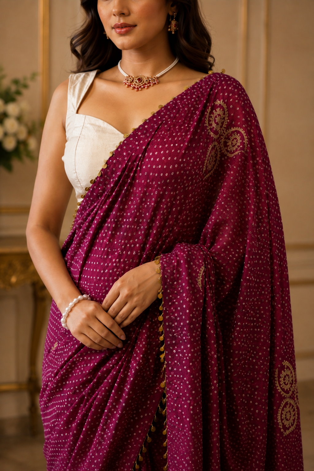 Women's Plum Modal Silk  Saree with Unstitched Blouse