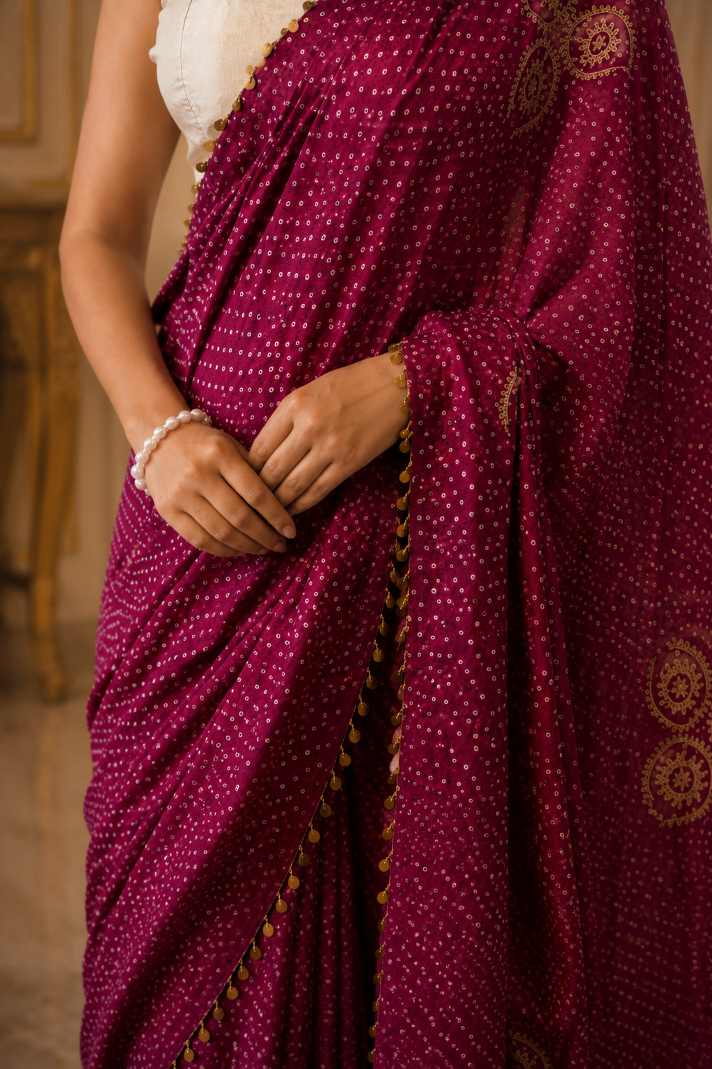 Women's Plum Modal Silk  Saree with Unstitched Blouse