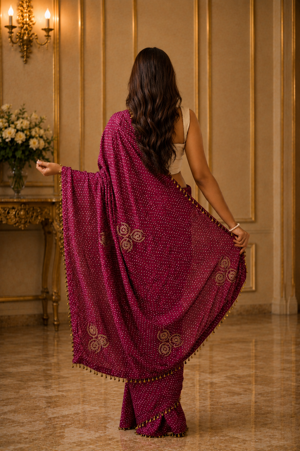 Women's Plum Modal Silk  Saree with Unstitched Blouse