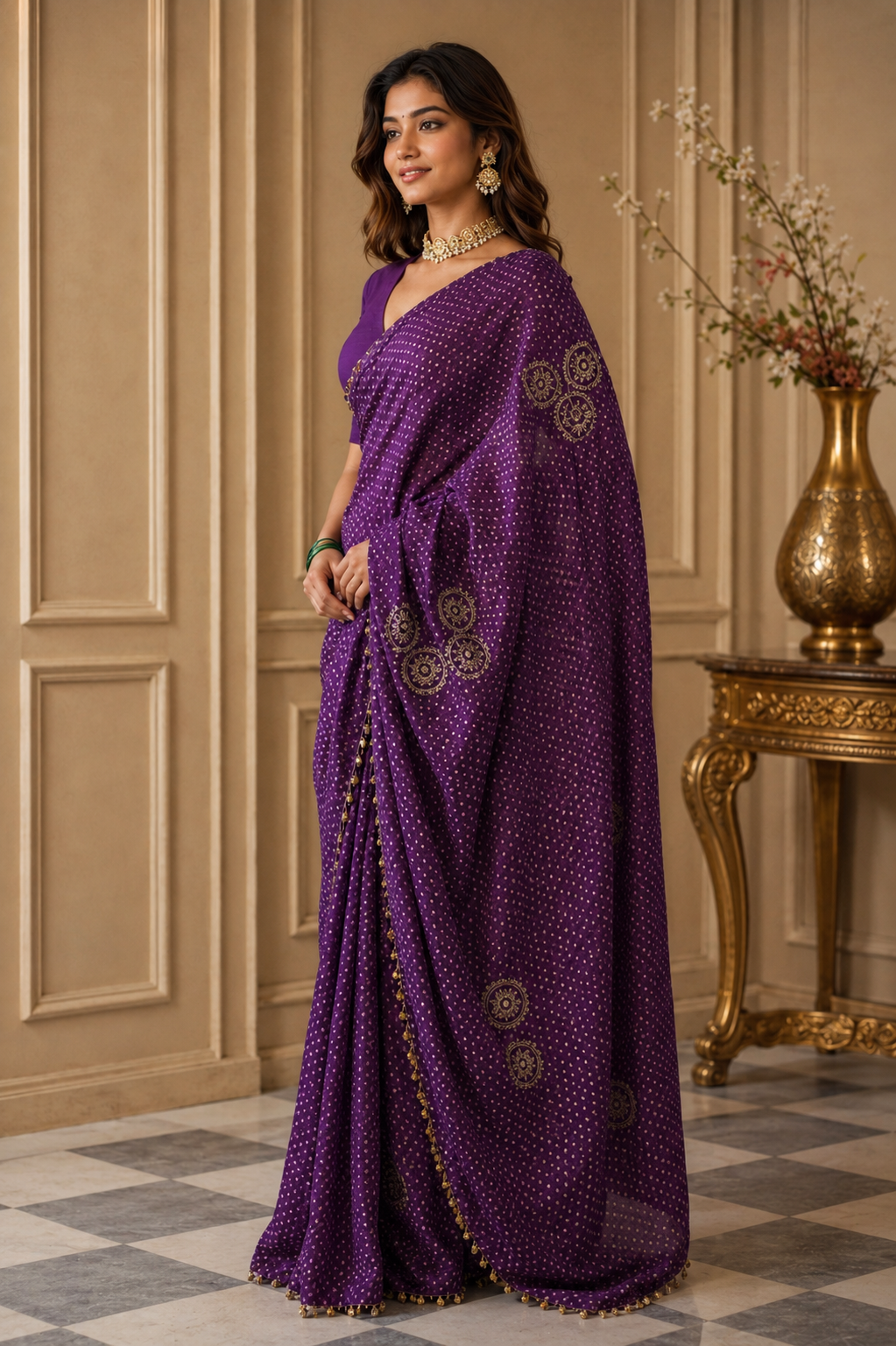 Women's Purple Modal Silk  Saree with Unstitched Blouse
