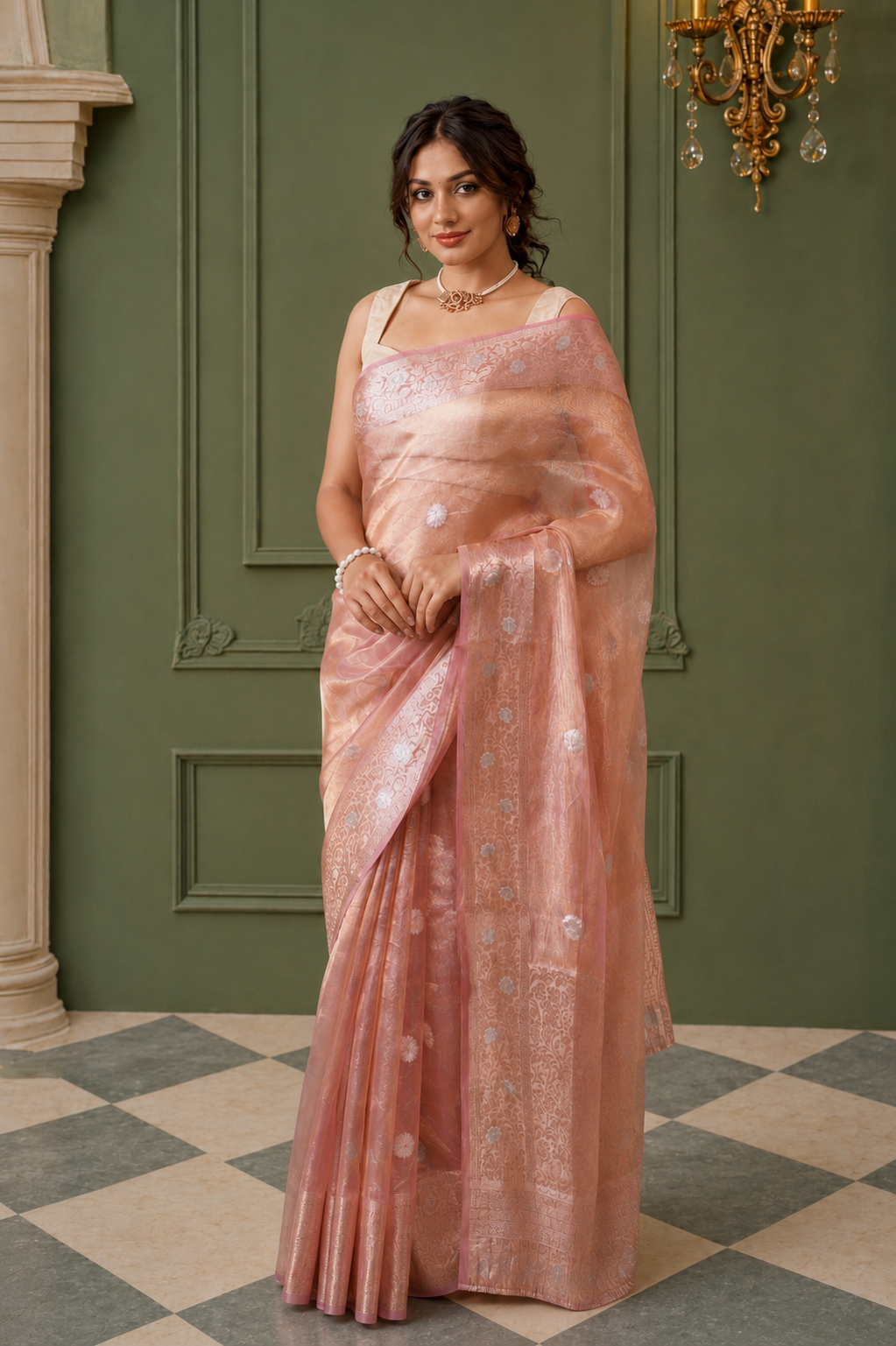 Women's Mauve Silk Tissue Saree with Unstitched Blouse