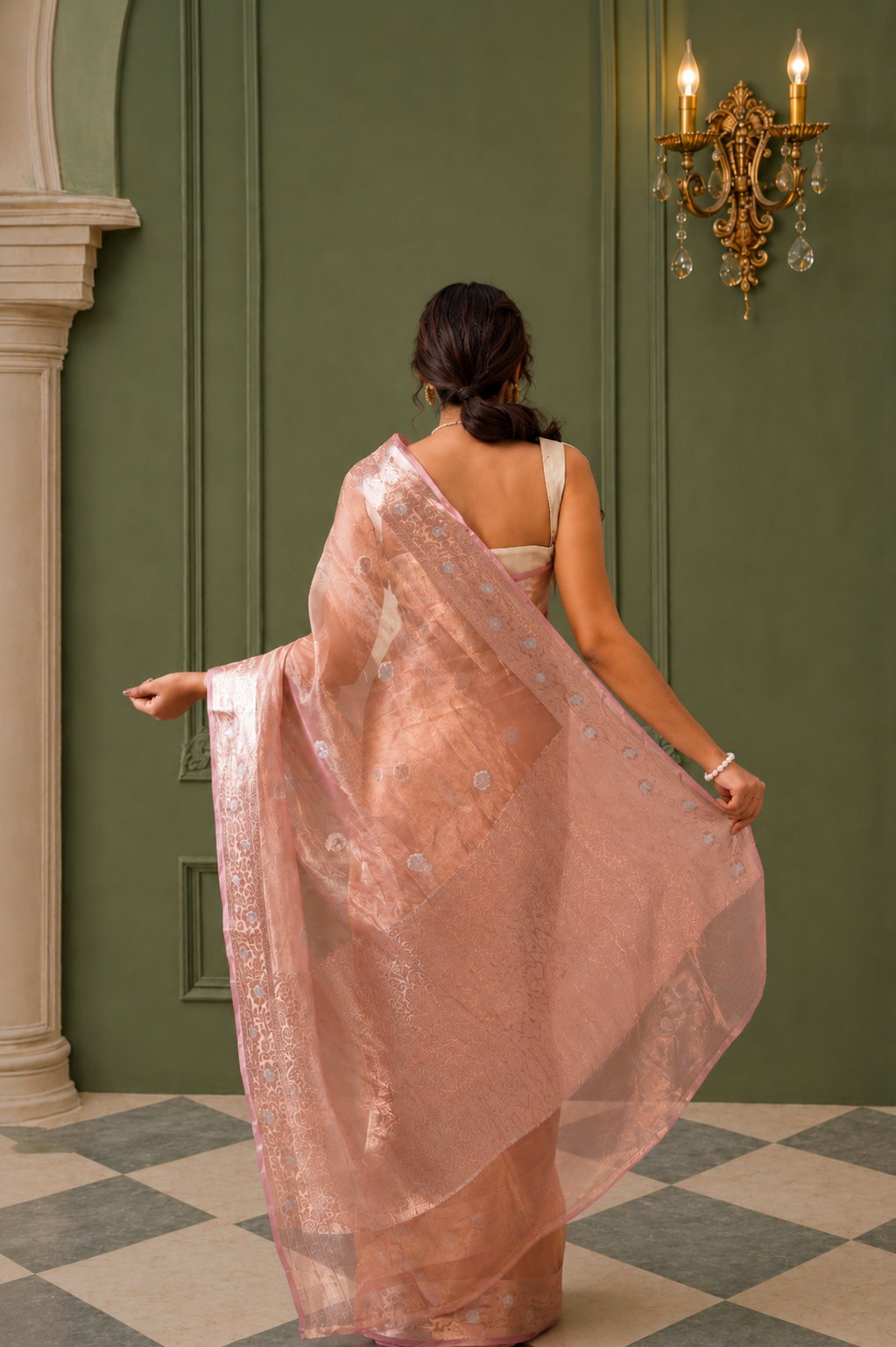 Women's Mauve Silk Tissue Saree with Unstitched Blouse