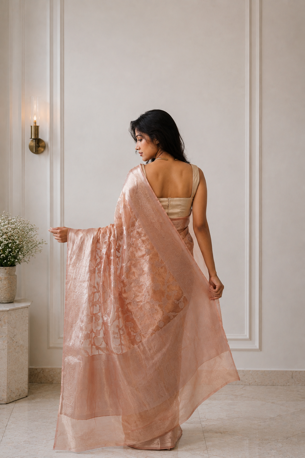 Women's Mauve Silk Tissue Saree with Unstitched Blouse