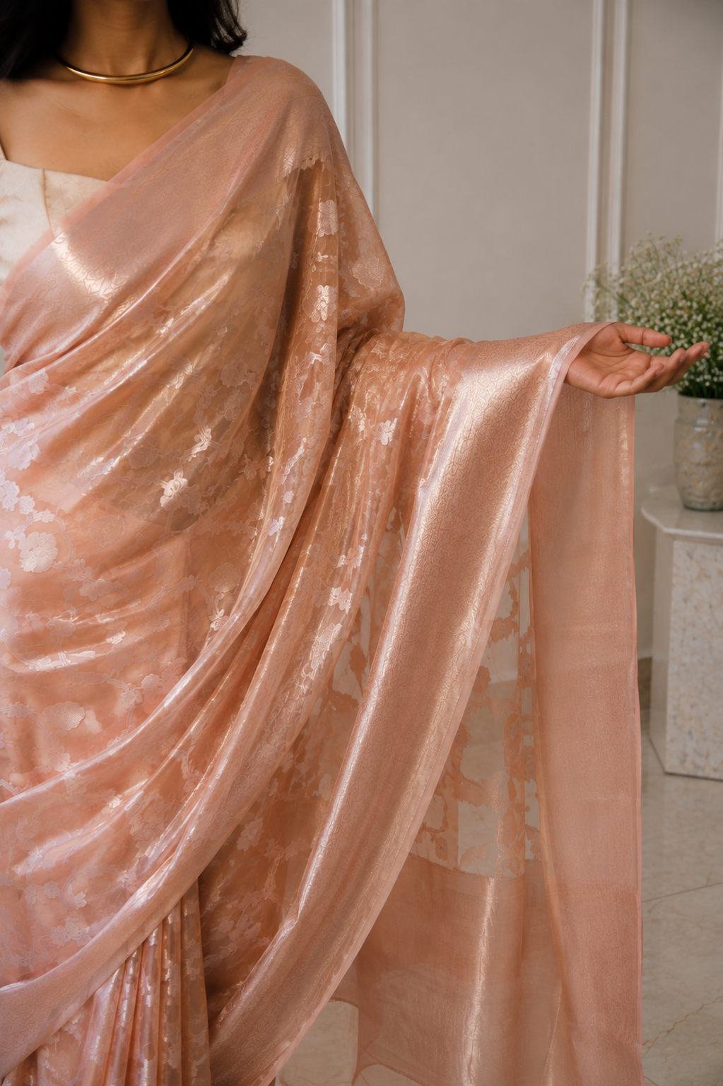 Women's Mauve Silk Tissue Saree with Unstitched Blouse