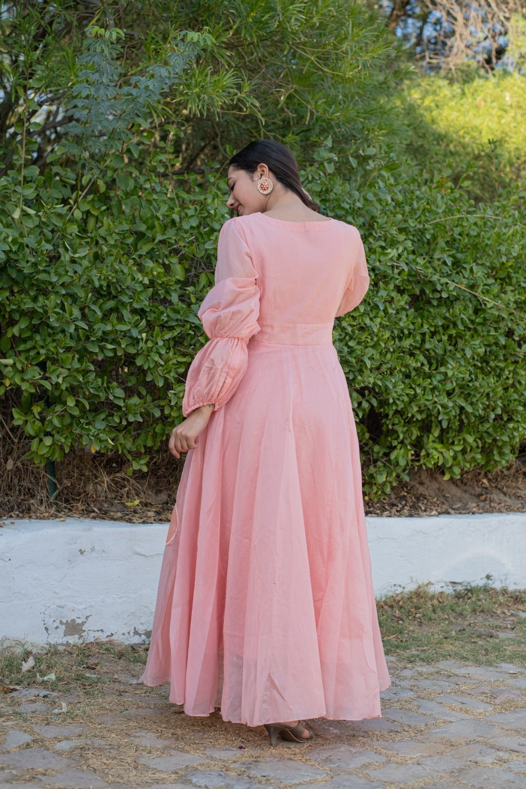 Peach Chanderi Hand Painted Dress