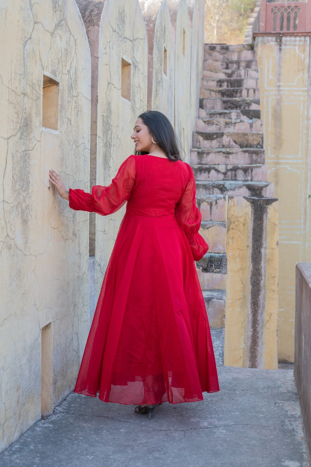 Red Chanderi Hand Painted Dress