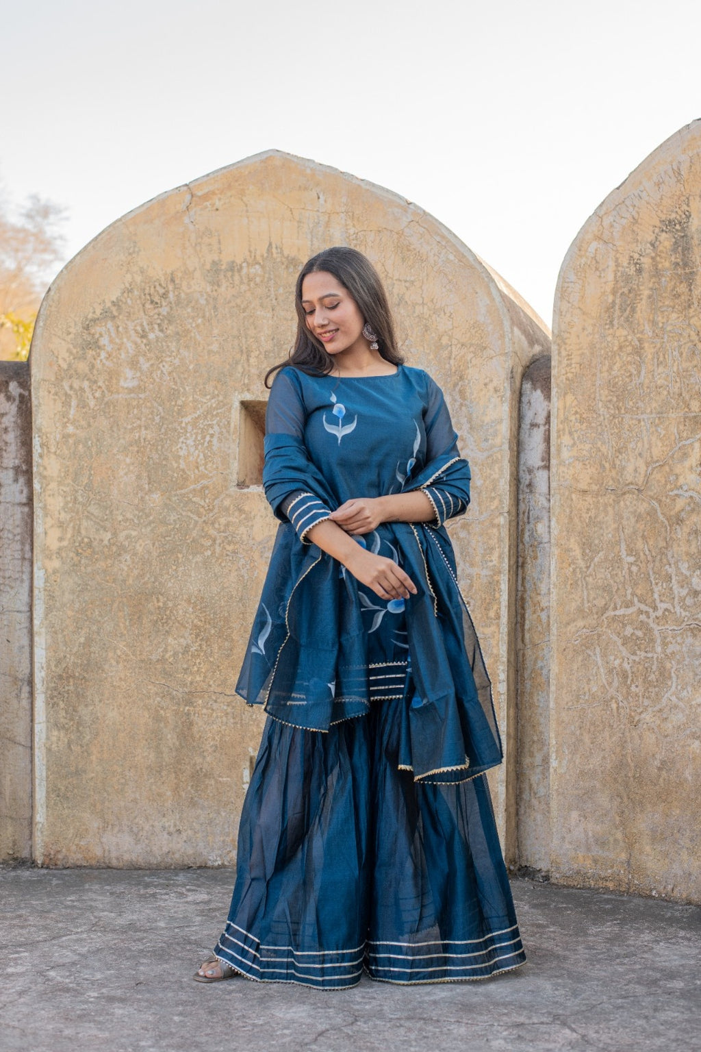 Blue Chanderi Hand Painted Kurta Set
