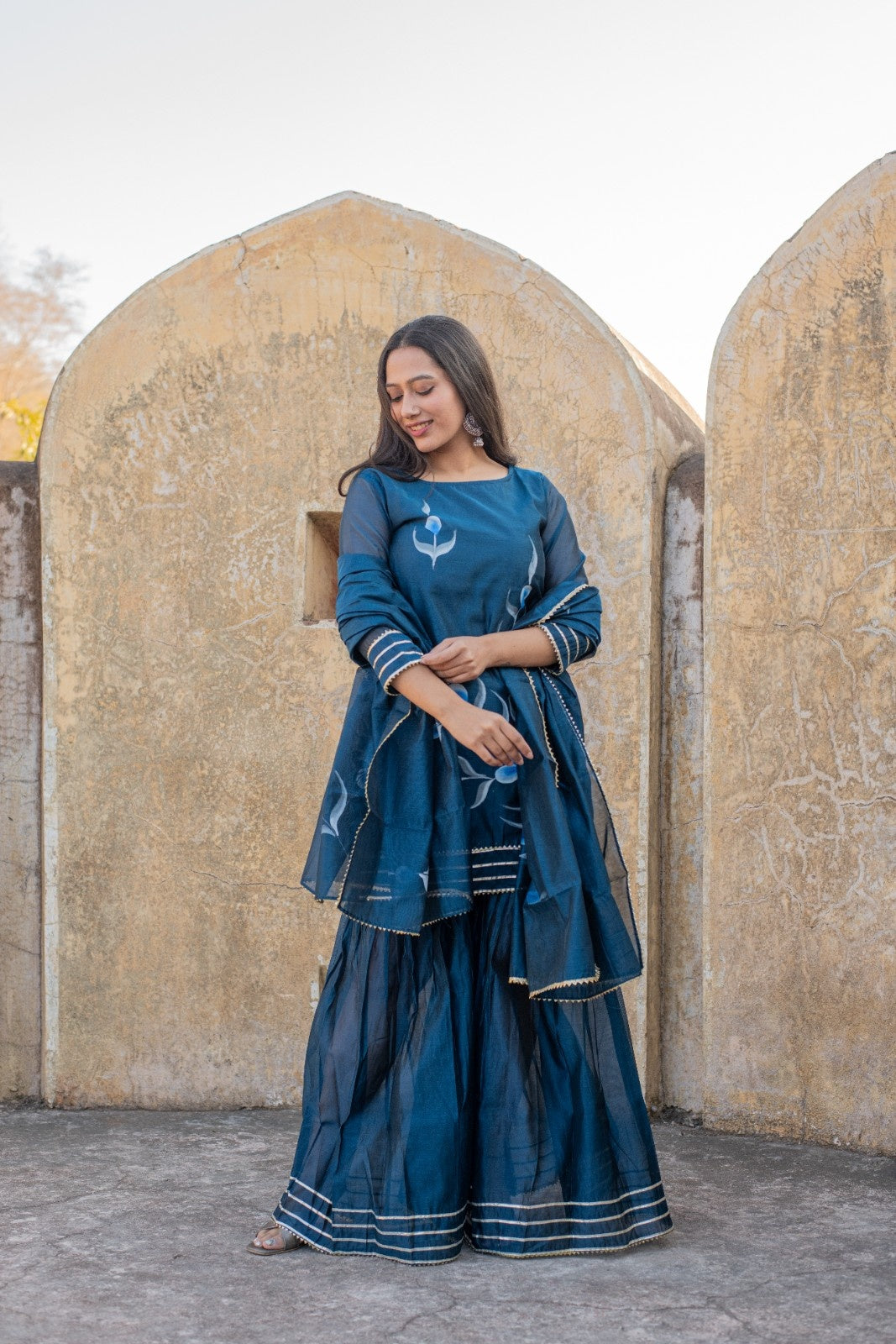Blue Chanderi Hand Painted Kurta Set