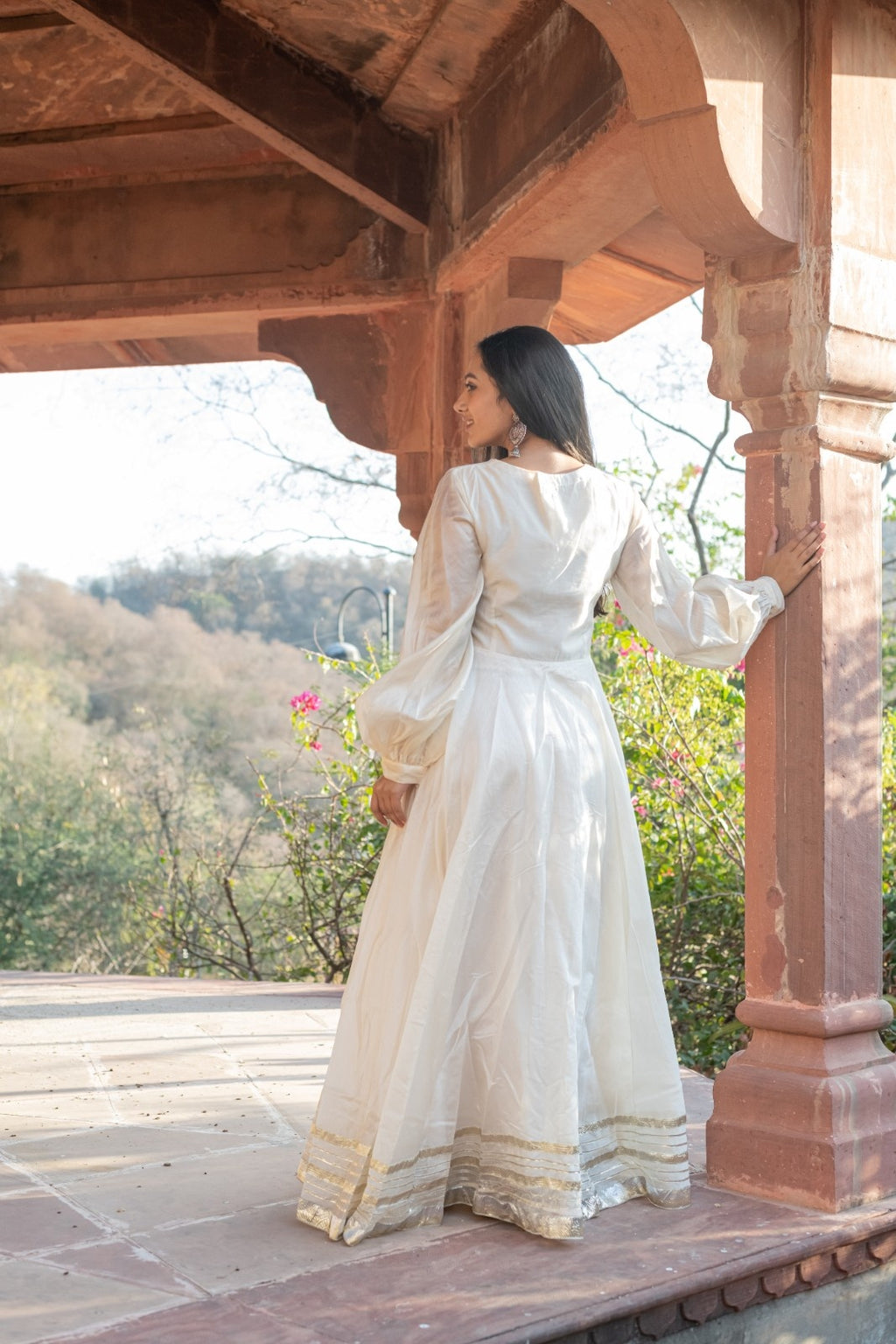 Beige Chanderi Dress with Gota Work