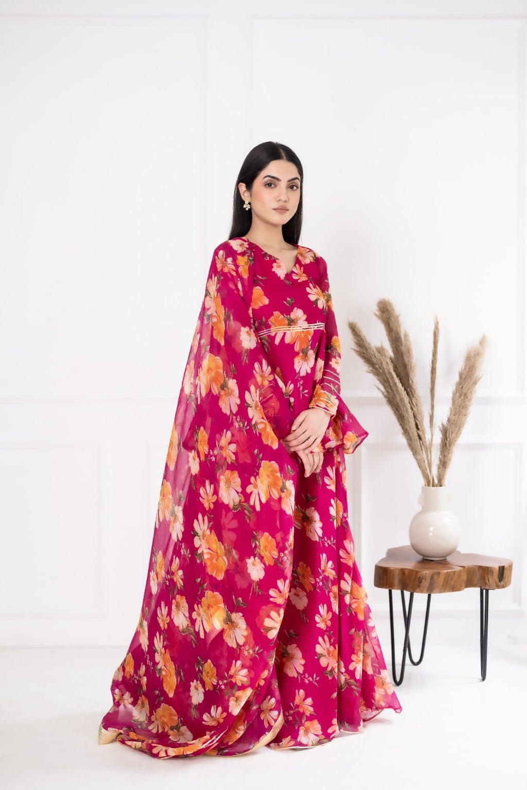 Pink Chiffon Embroidered Lehenga