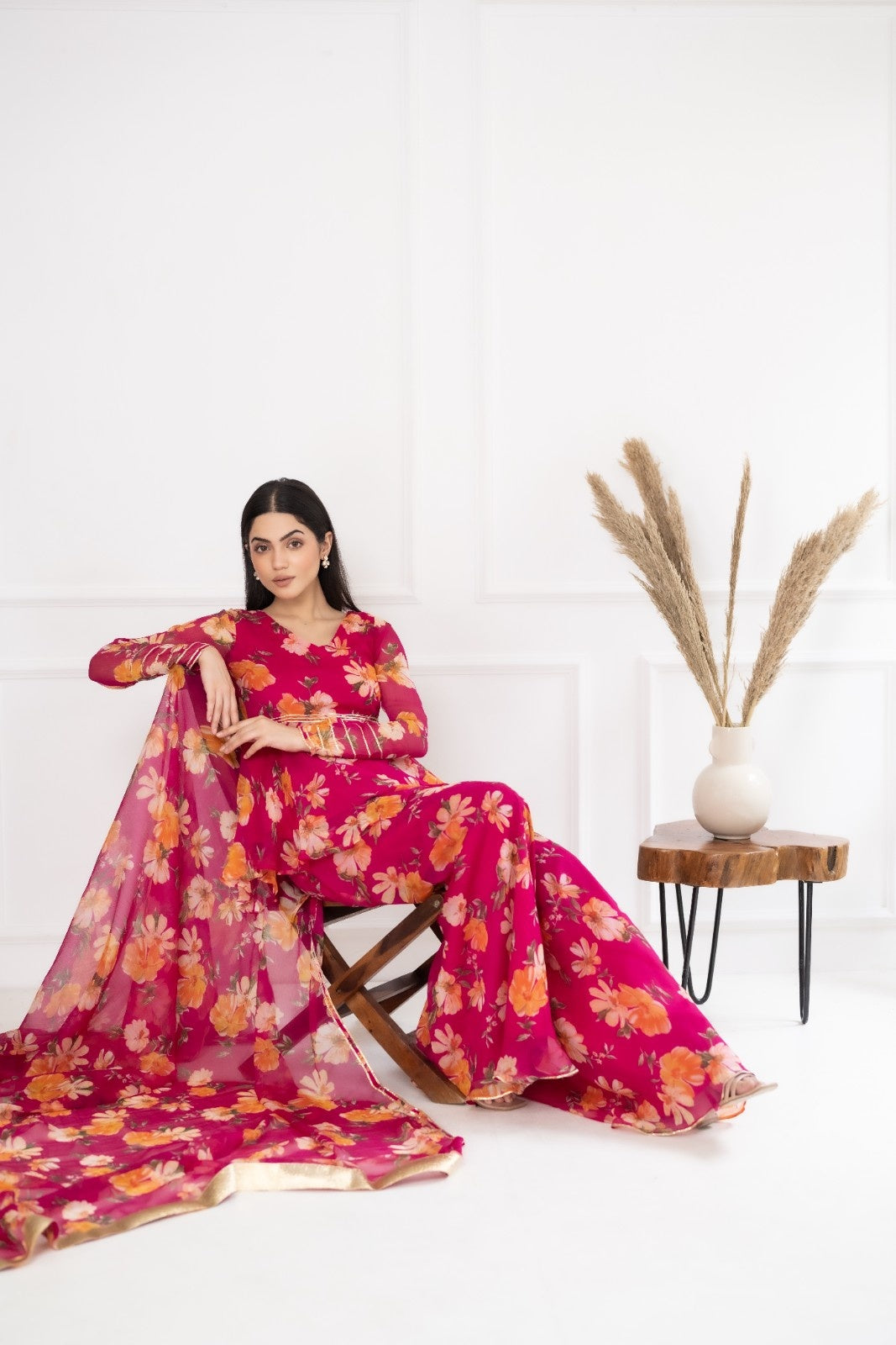 Pink Chiffon Embroidered Lehenga