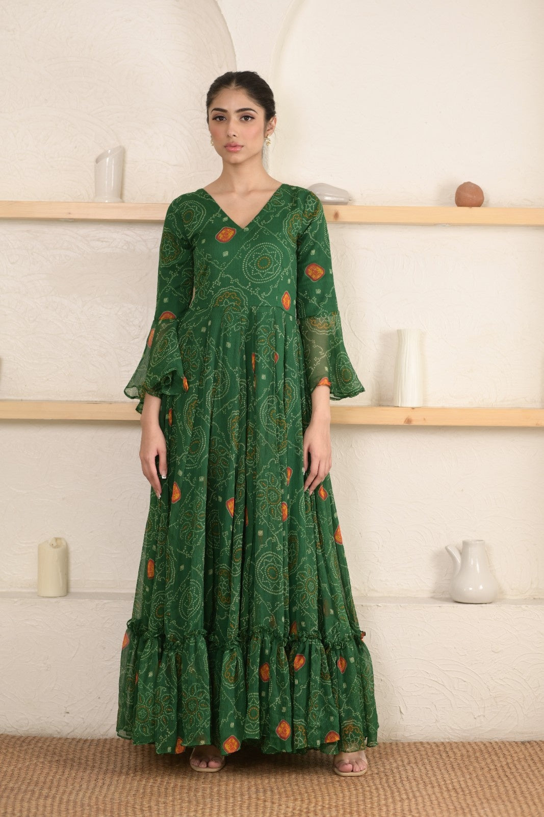 Green Chiffon Printed Dress