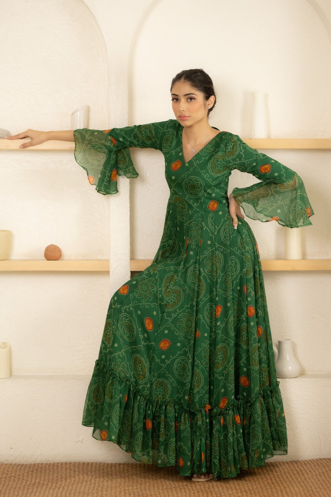 Green Chiffon Printed Dress