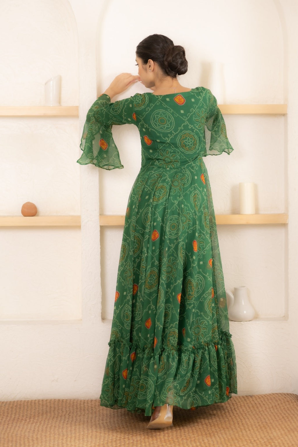 Green Chiffon Printed Dress