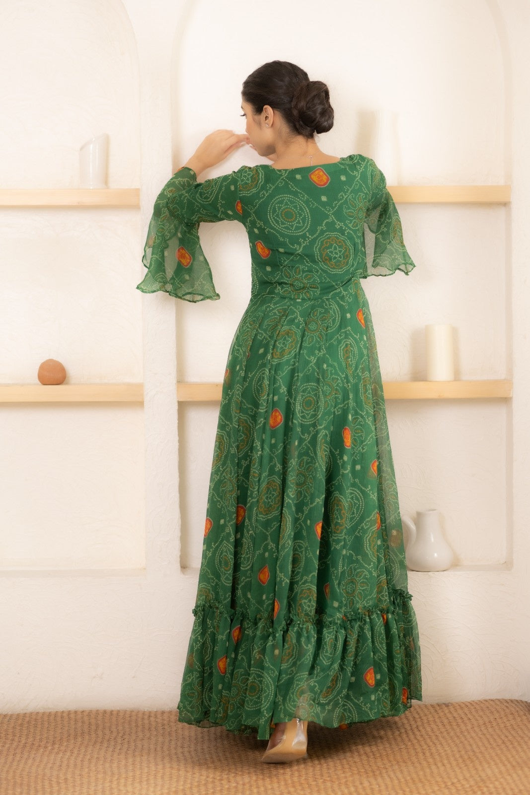 Green Chiffon Printed Dress