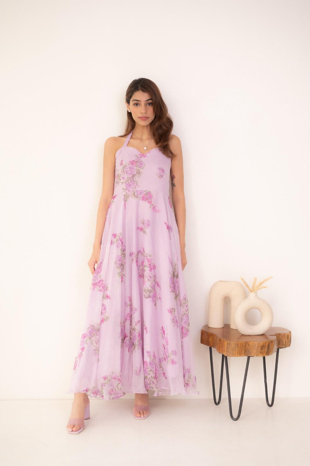 Purple Chiffon Printed Dress