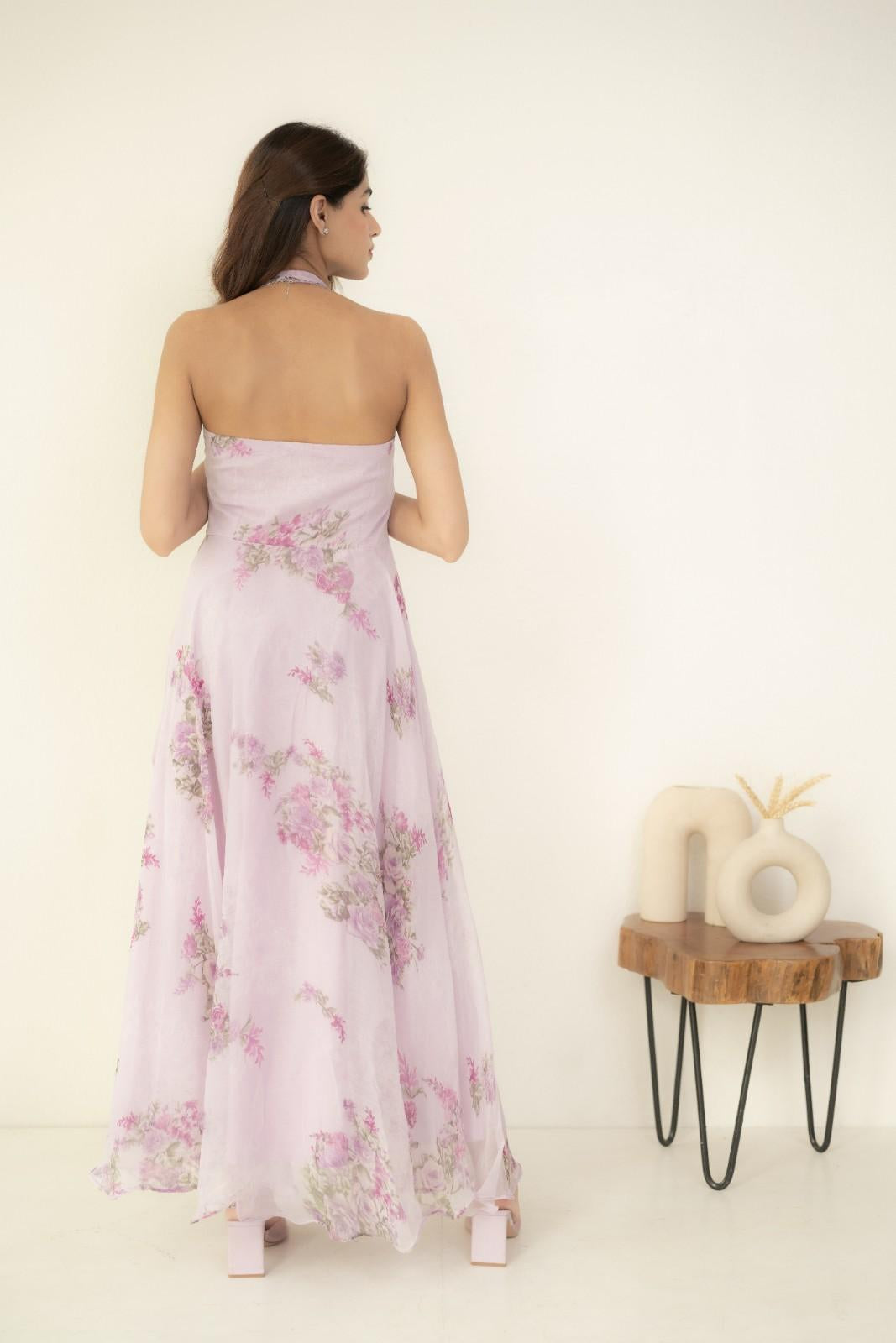 Purple Chiffon Printed Dress