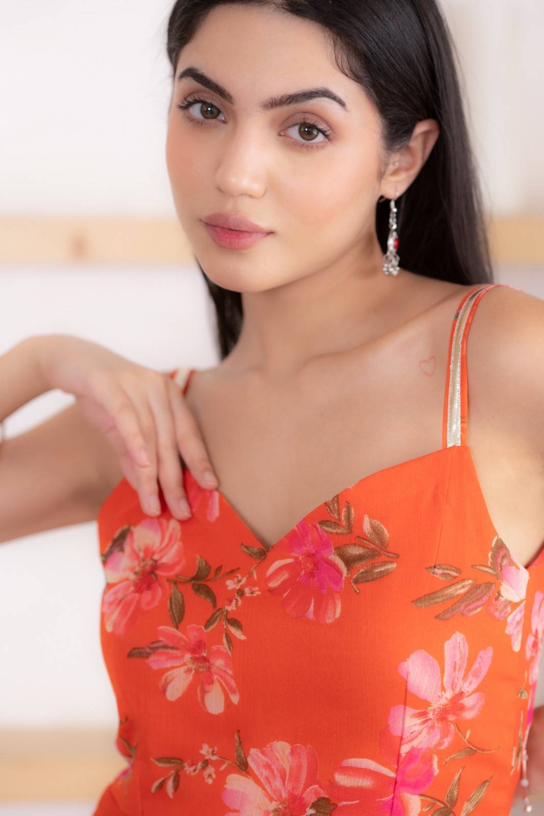 Orange Chiffon Printed Dress