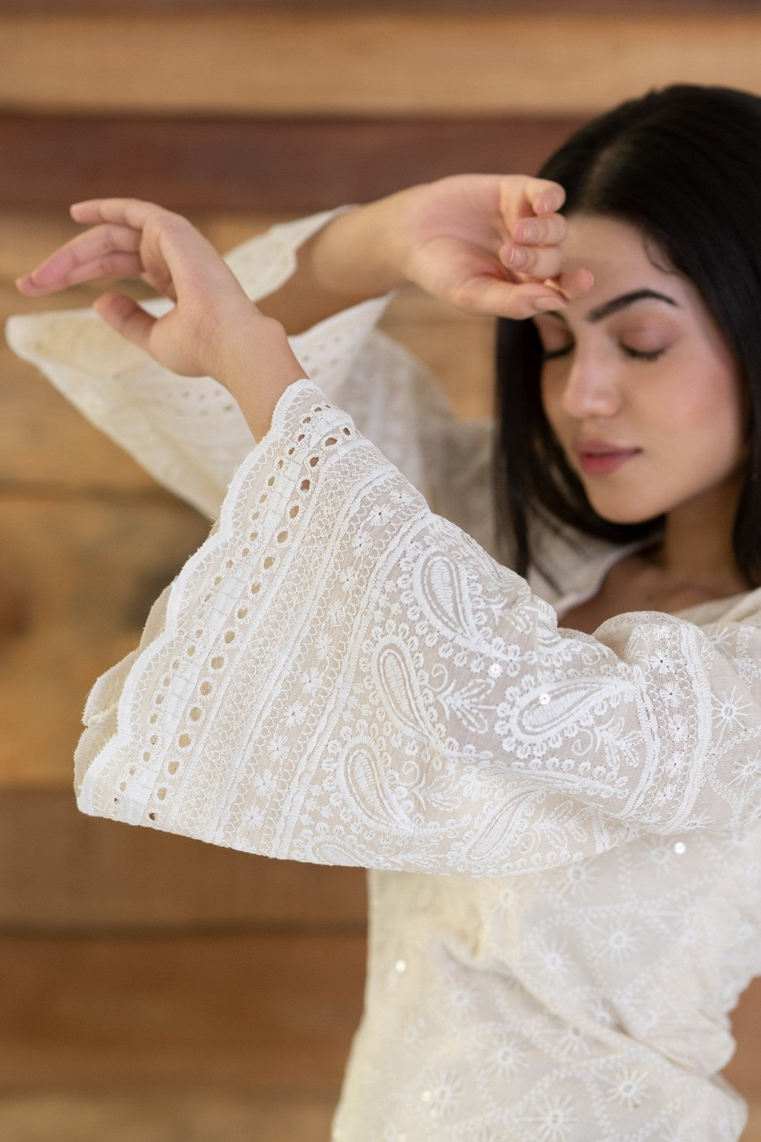 Off white Rayon Chikankari Kurta pant Set