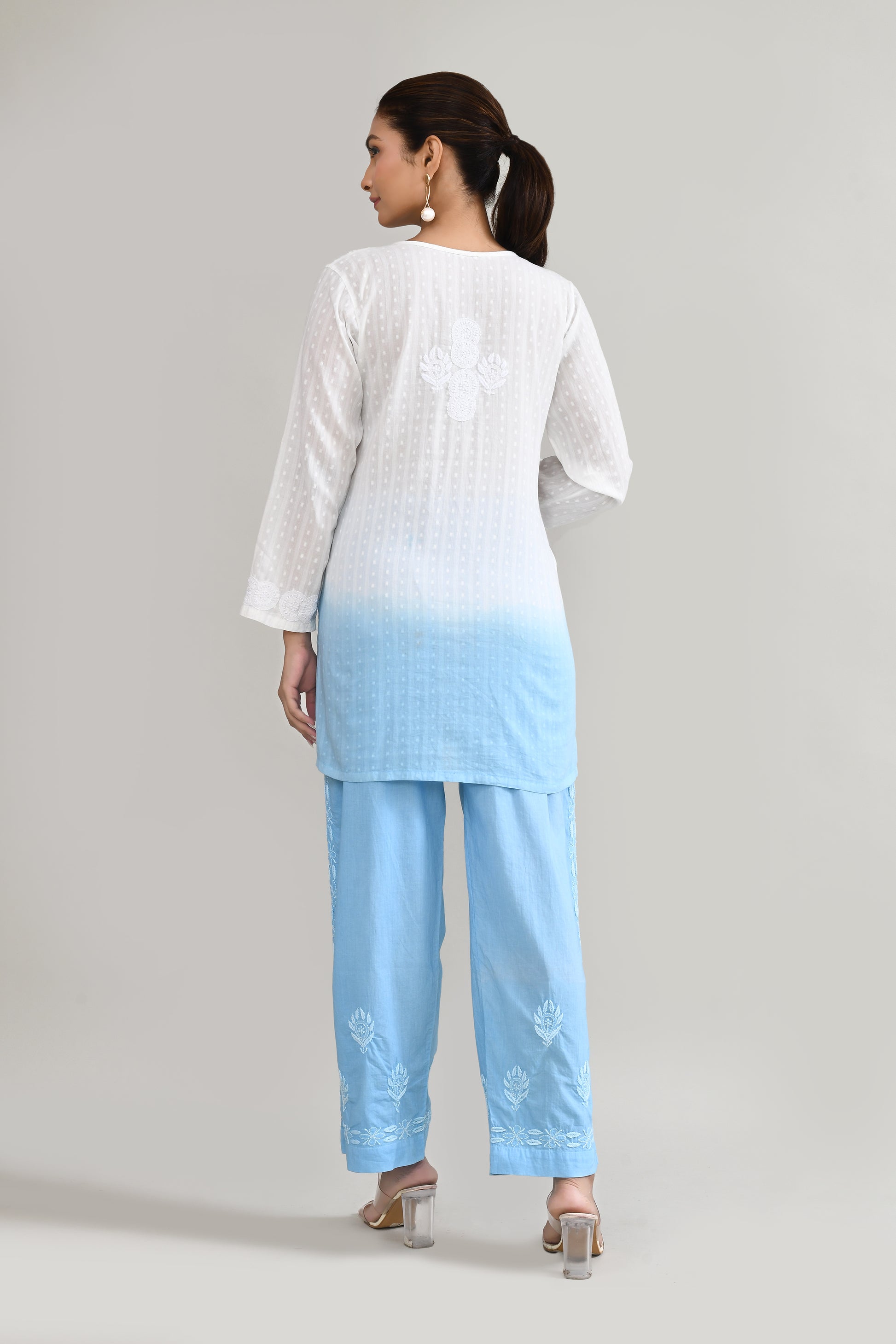 Cotton Chikankari Sky Blue & White Cord set