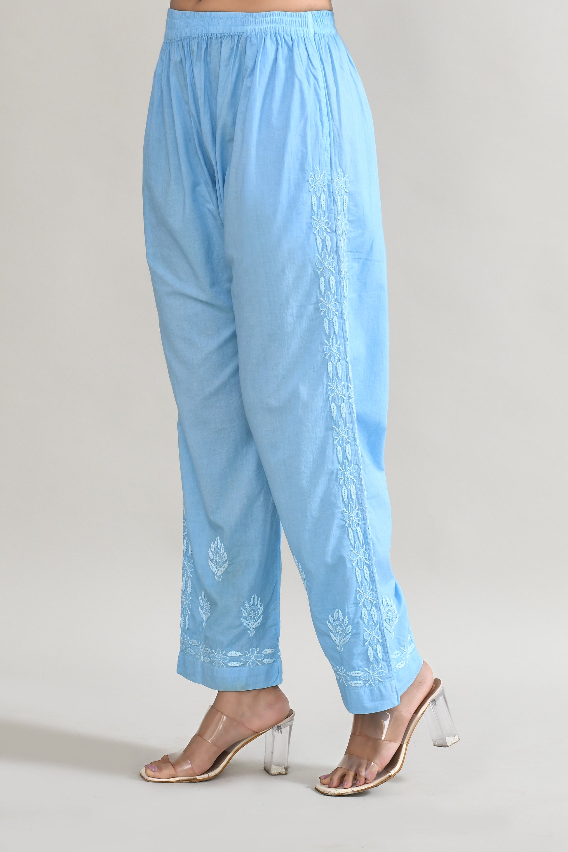 Cotton Chikankari Sky Blue & White Cord set