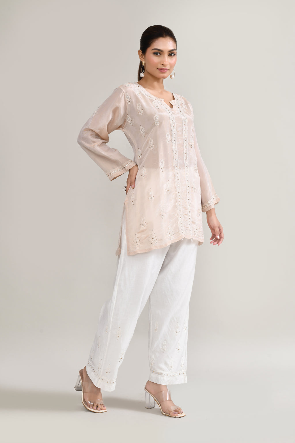 Cotton Chikankari Baby Pink Cord set