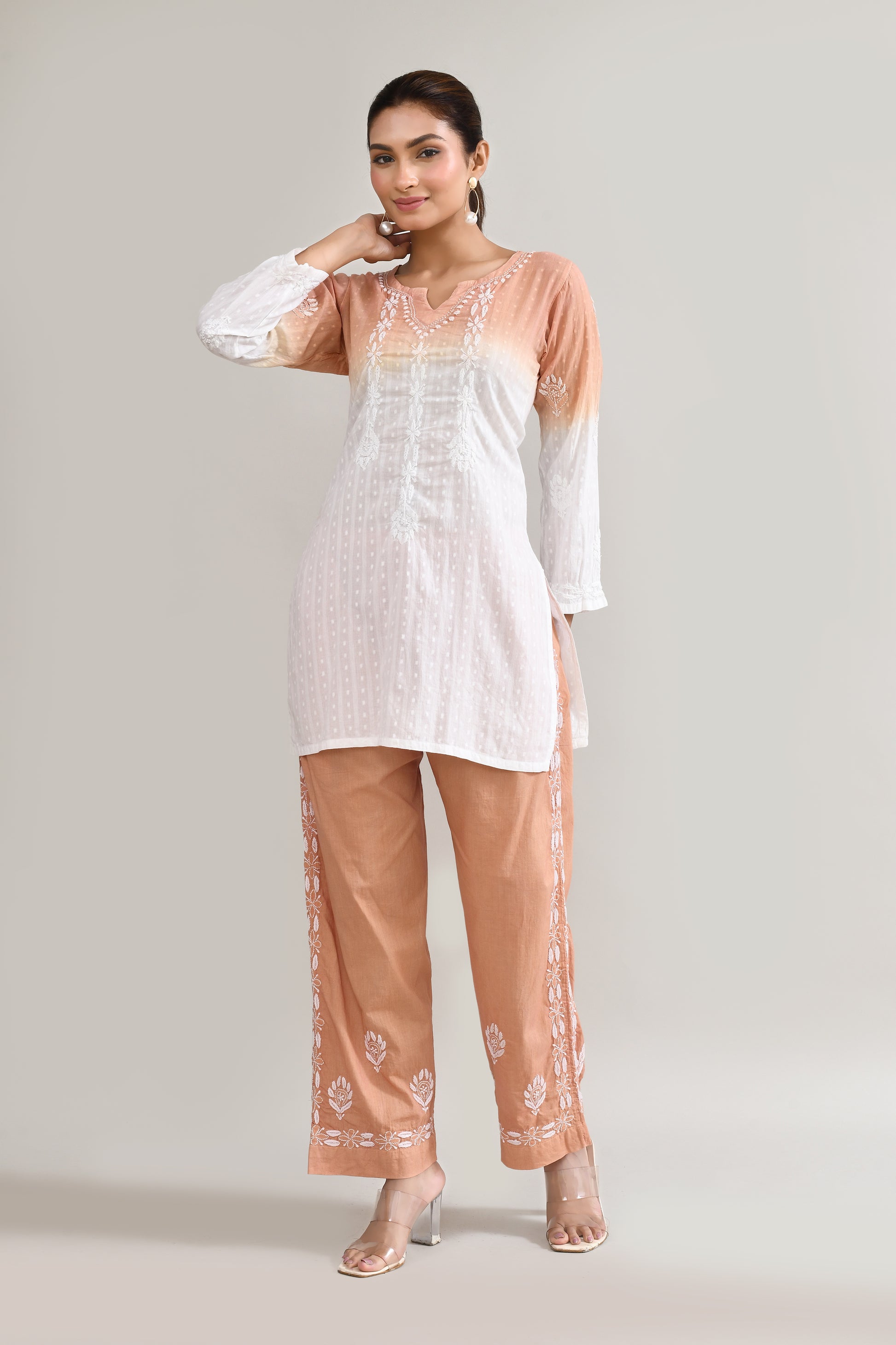 Cotton Chikankari Brown Cord set