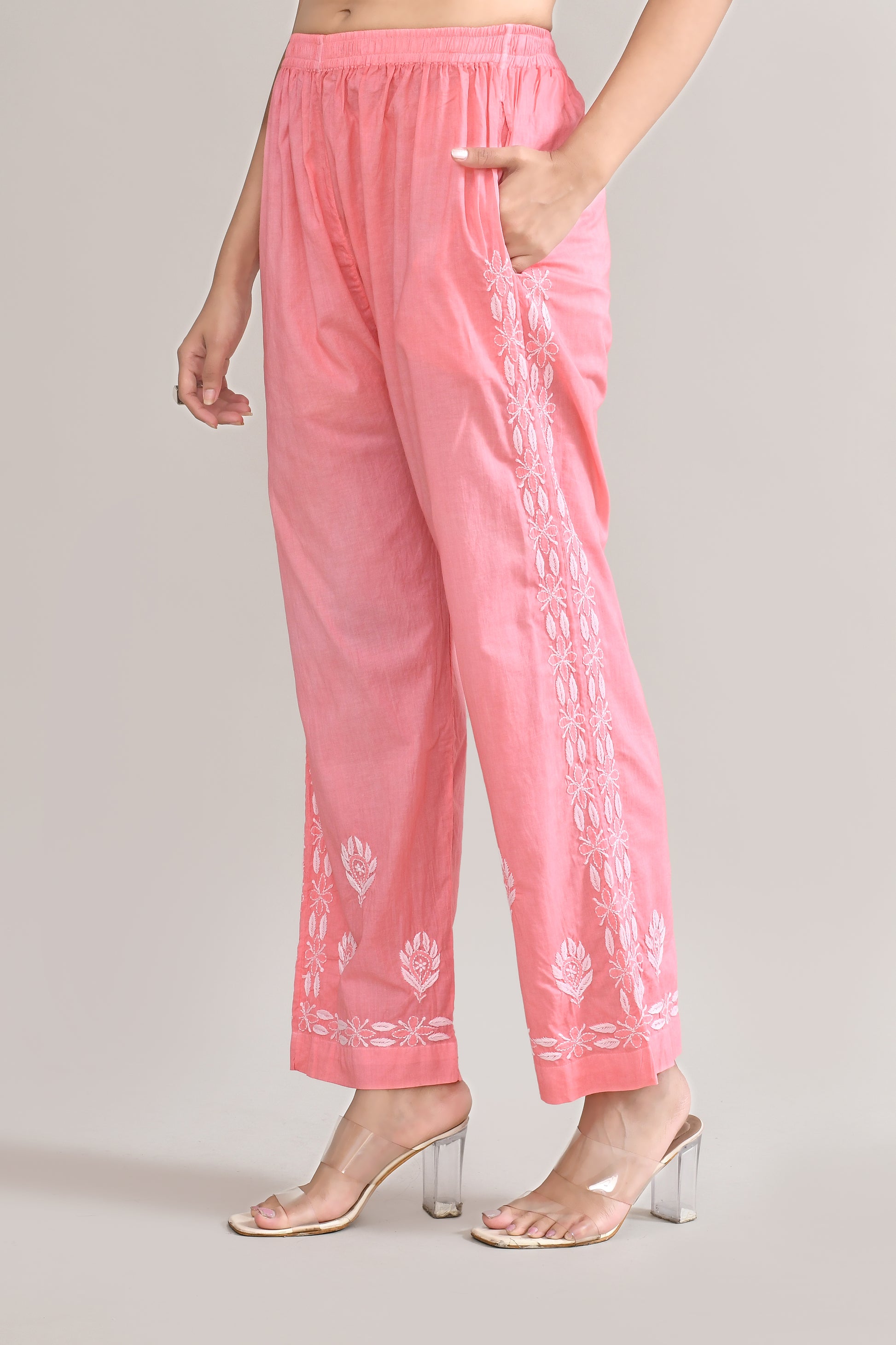 Cotton Chikankari Pink & White Cord set