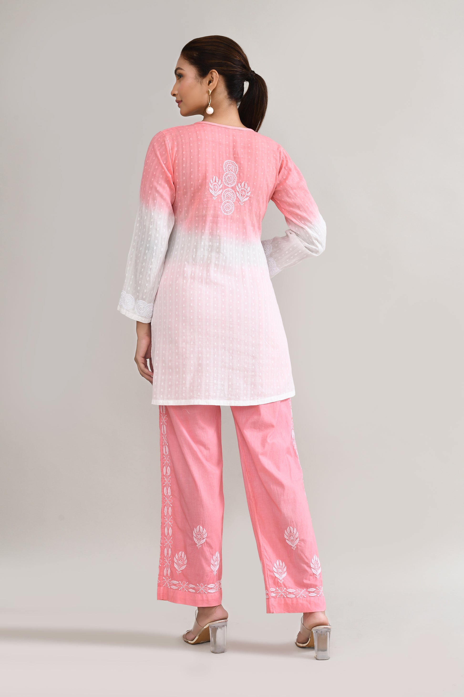 Cotton Chikankari Pink & White Cord set