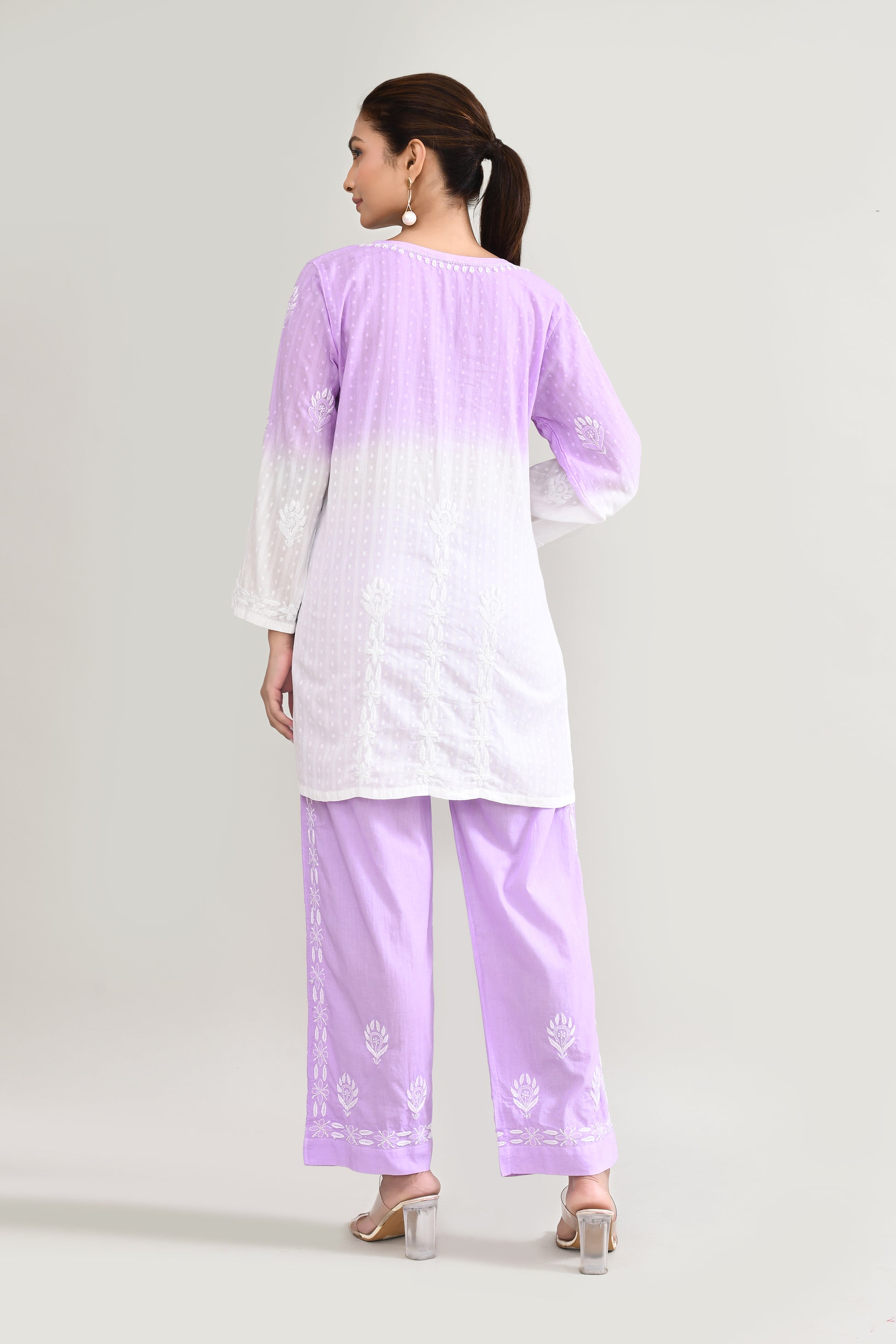 Cotton Chikankari Purple Cord set