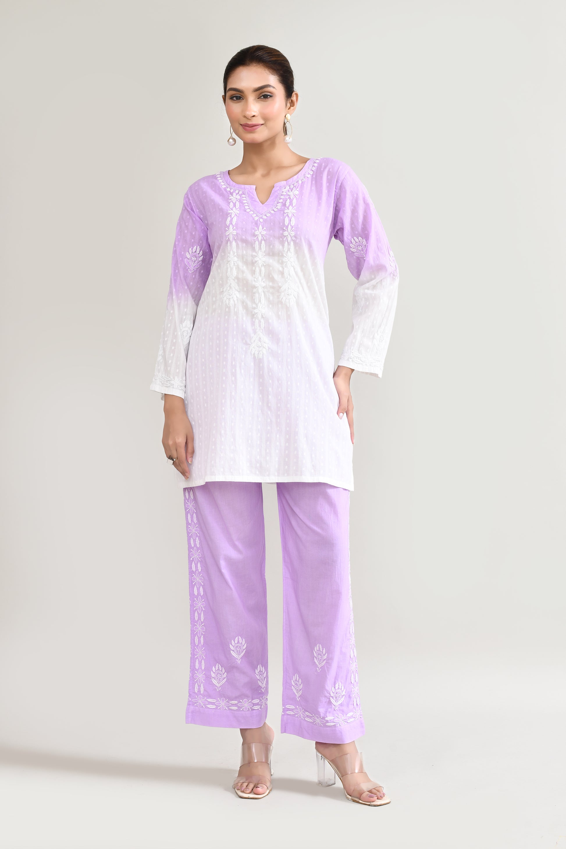 Cotton Chikankari Purple Cord set