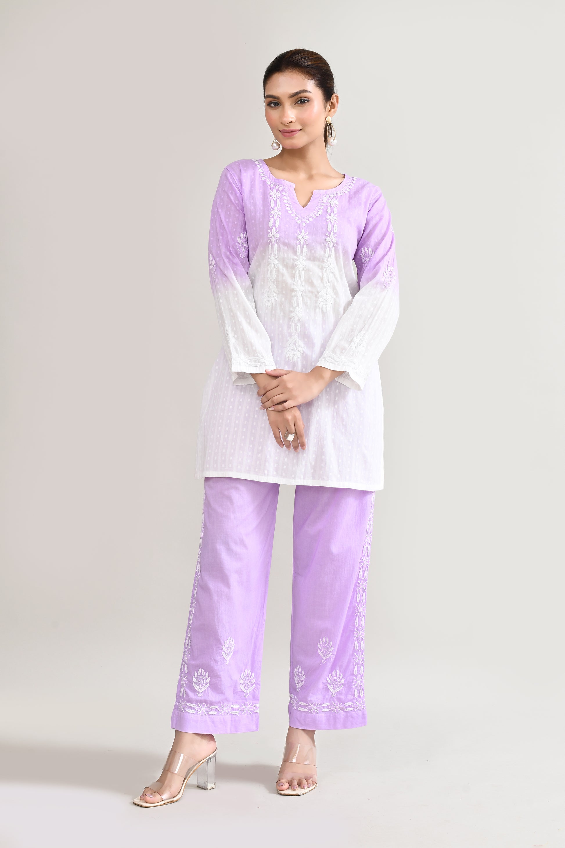 Cotton Chikankari Purple Cord set