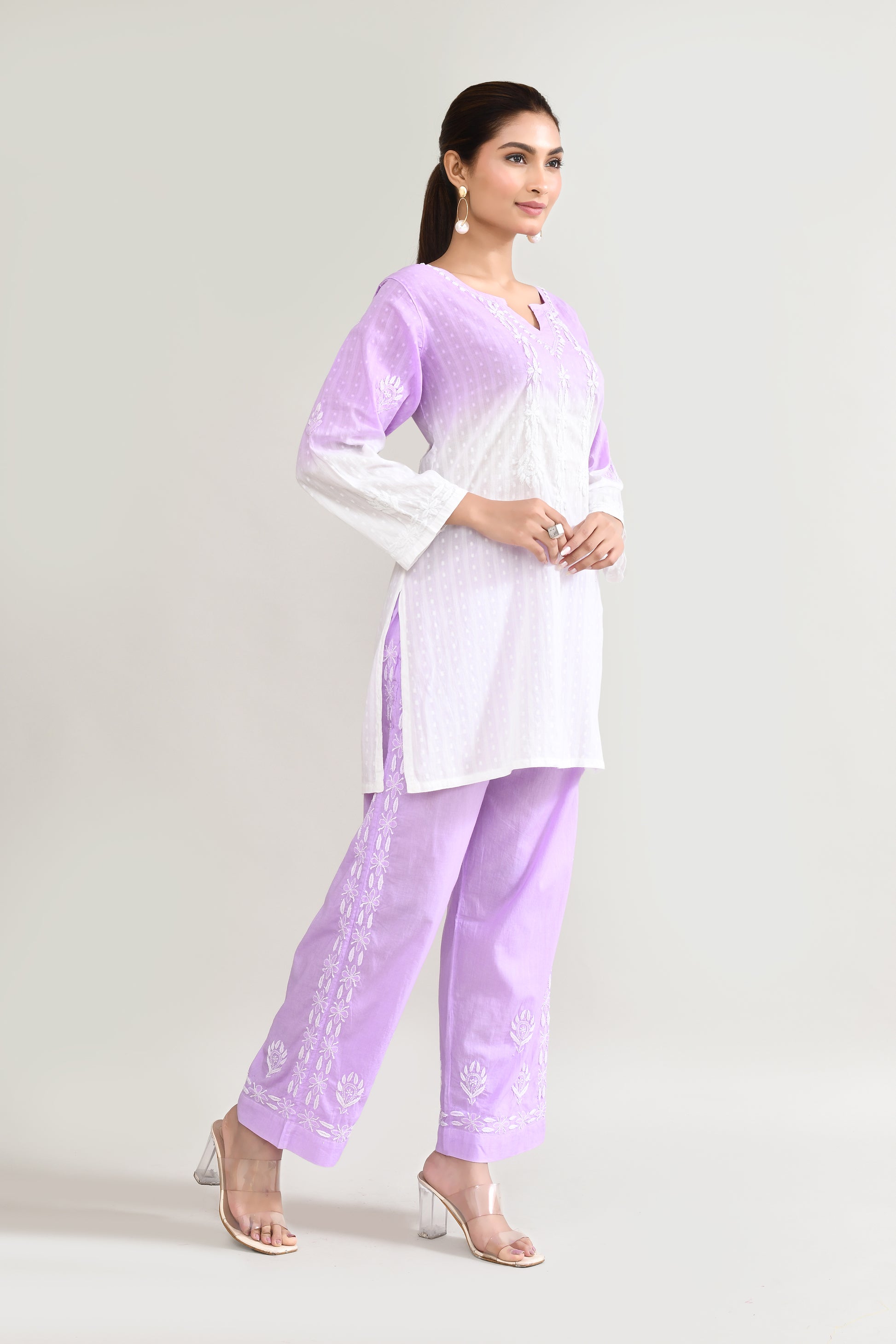 Cotton Chikankari Purple Cord set